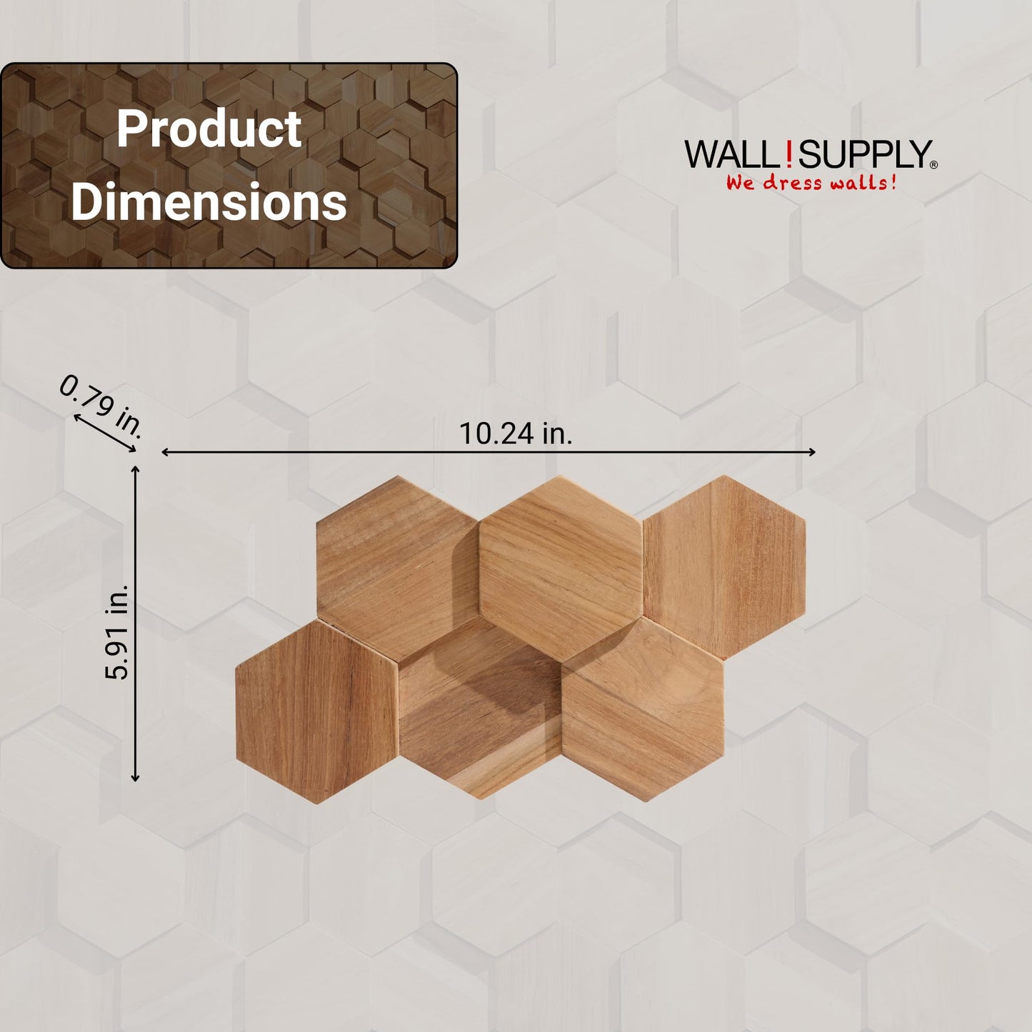 Wall!Supply 3D Wall Panels – Reclaimed Hexagon Asian Teak Wood in Natural – Home Decor Wallpaper Alternative for Living Room, Bedroom & Office – Easy DIY Installation – 25 Pack, Covers 10.5 Sq Ft
