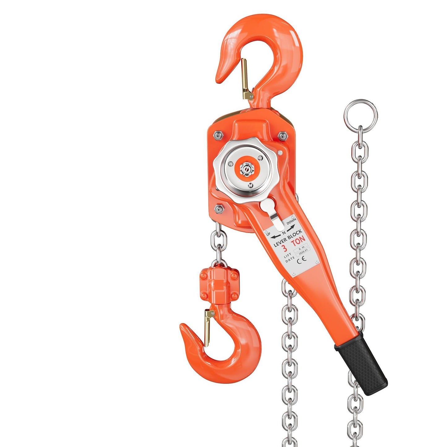 Manual Lever Chain Hoist 3 Ton 6600 lbs Capacity, 20FT Come Along with G80 Galvanized Steel Chain, Weston Double Pawl Safety Brake, 360° Swivel Hook for Garage, Factory, Dock, Construction