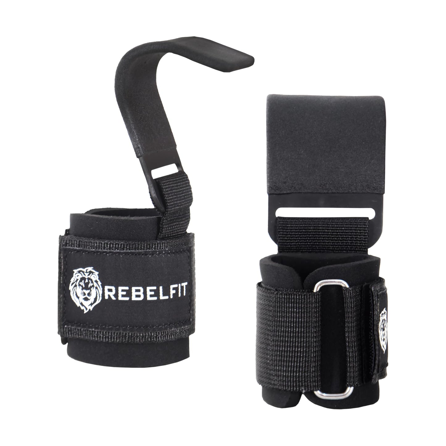 Heavy Duty Lifting Hooks (Pair) for Weightlifting – Wrist Support Straps with Metal Hooks, Padded Neoprene Gym Straps for Deadlifts, Pull Ups, Rows, Powerlifting – Non-Slip Grip Support for Men & Women