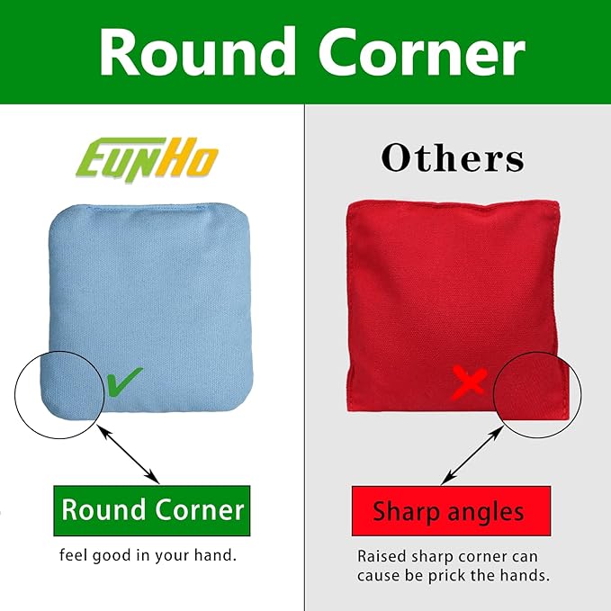 EunHo Cornhole Bags Set of 8 Regulation Size & Weight Corn Hole Bean Bags Official Professional All Weather for Tossing Game with Carry Case
