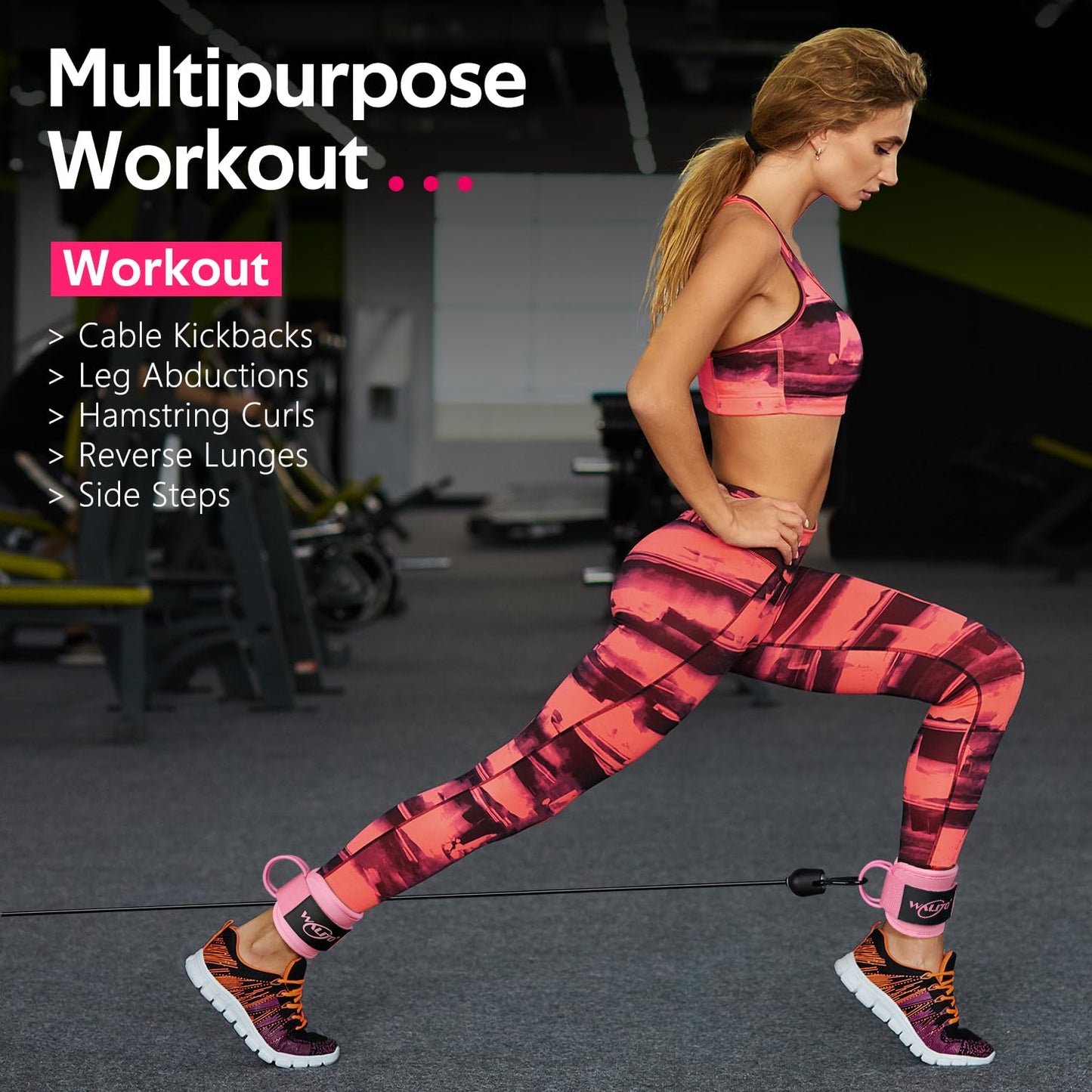 WALITO Gym Ankle Straps for Cable Machines Women & Men - Glute Kickback Ankle Cuff, Adjustable Cable Machine Accessories for Leg Extensions, Hip Abductors & Lower Body Workouts (Pair-Macaron Pink)