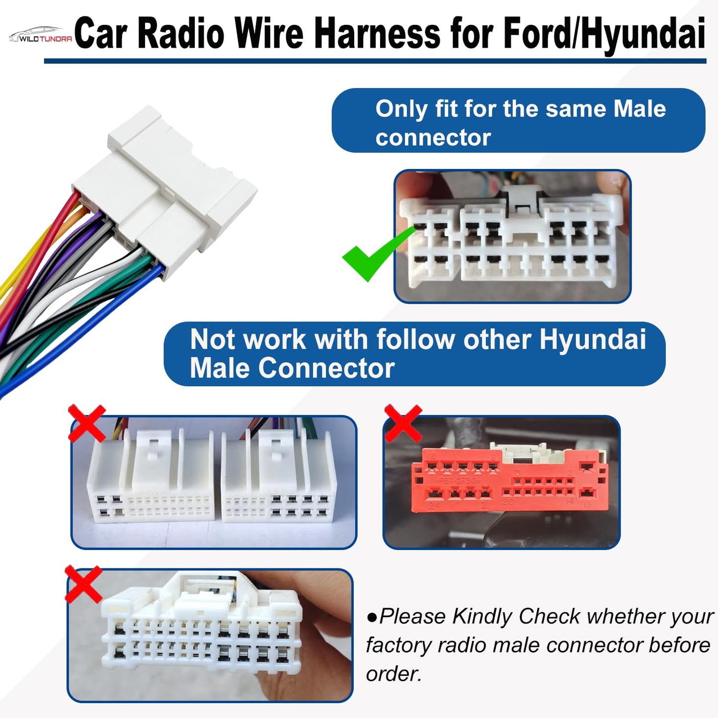 16Pin 2001-2006, 2002-2006 8Pin+8Pin Aftermarket Wiring Harness for Hyundai Kia - Android Car Stereo Adapter