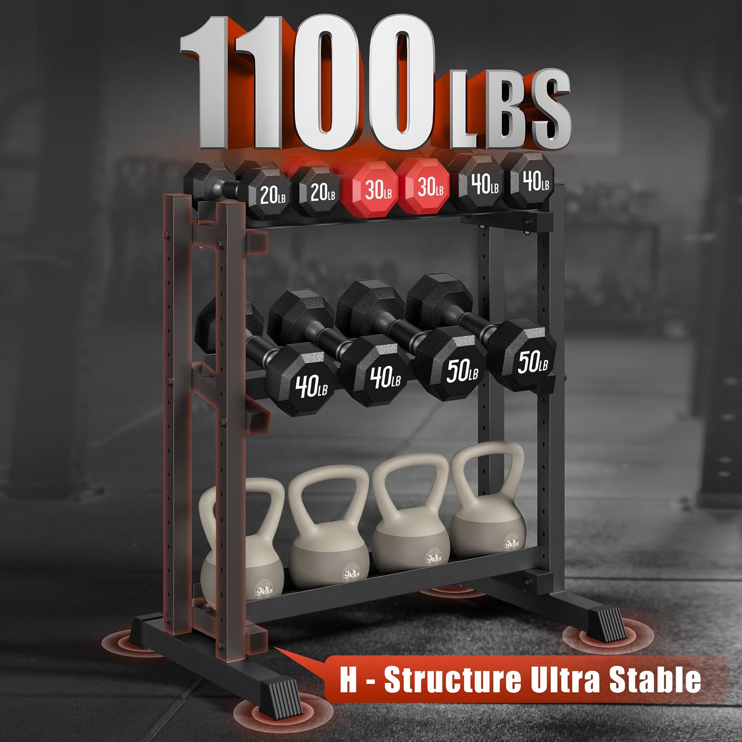3-Tier Dumbbell Rack, 1100LB Capacity Adjustable Weight Rack for Home Gym, Heavy-Duty Weight Stand for Dumbbells Kettlebells & Weight Plates(Rack Only)