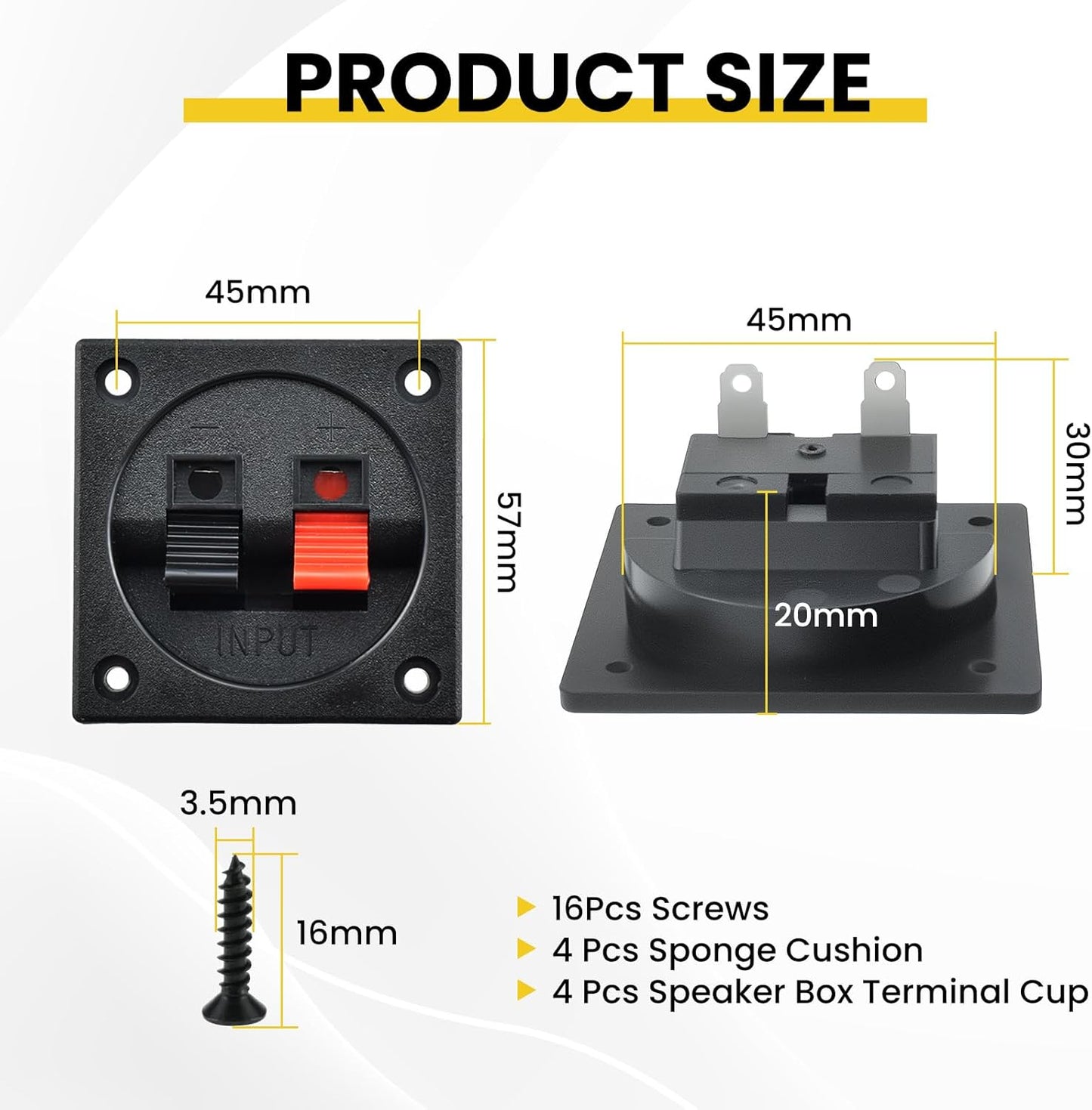 SATUY 4 2.2 2-Way Pcs Speaker Box Terminal Cup, Square Spring Subwoofer Box, Binding Post Cup Connector with Sponge
