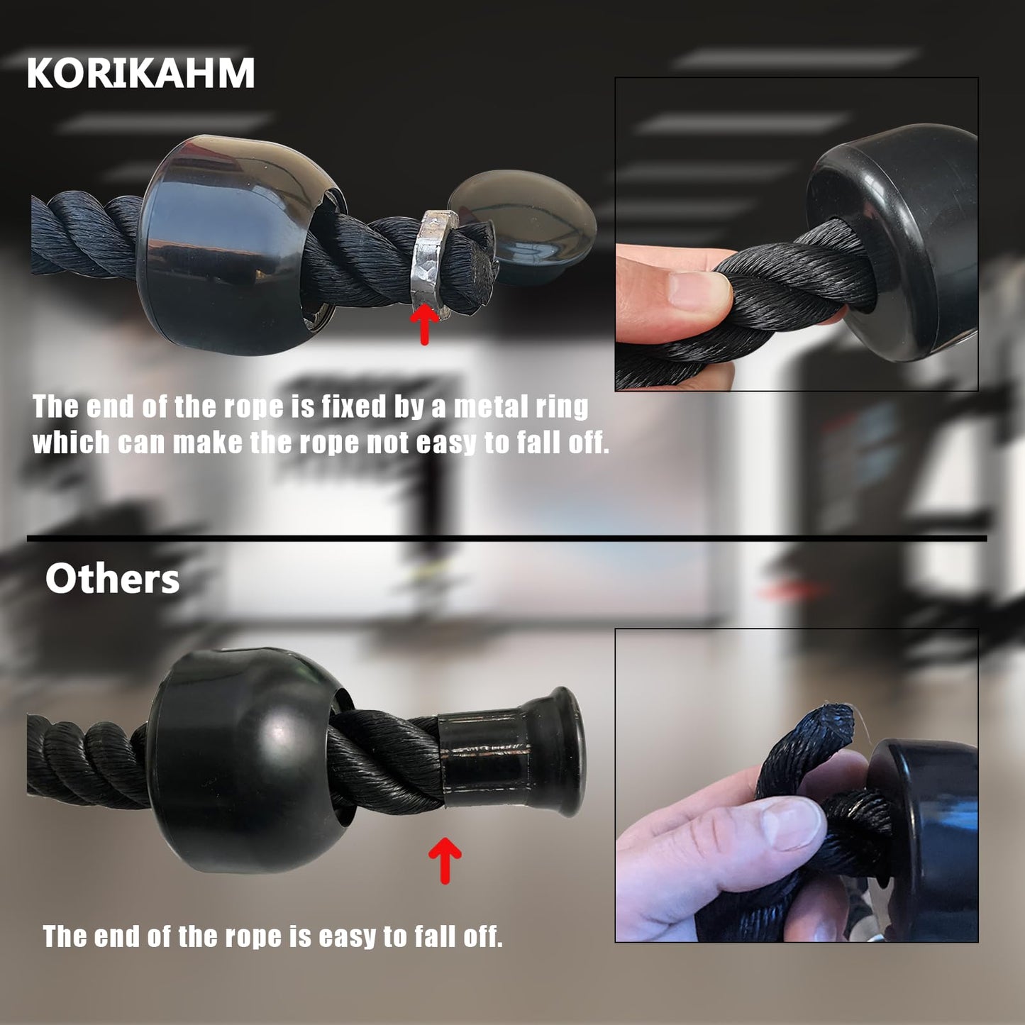 KORIKAHM Long Tricep Rope, Rope Pull Down Attachment 47 55 Inch Length Long, Tricep Rope Cable Attachment, Tricep Pull Down Rope for Home Gym Pulley System,Cable Machine Attachment (Length 47")