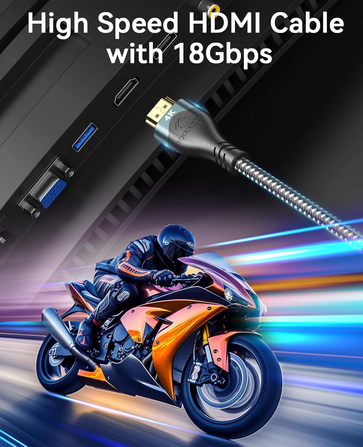 4K 50 2.0 4K@60Hz/2K/1080P/3D PS5/PS4 Long Hdmi Cable ft, HDMI Cable Braided, ARC/Ethernet Gold Plated HDMI Cord, Ultra