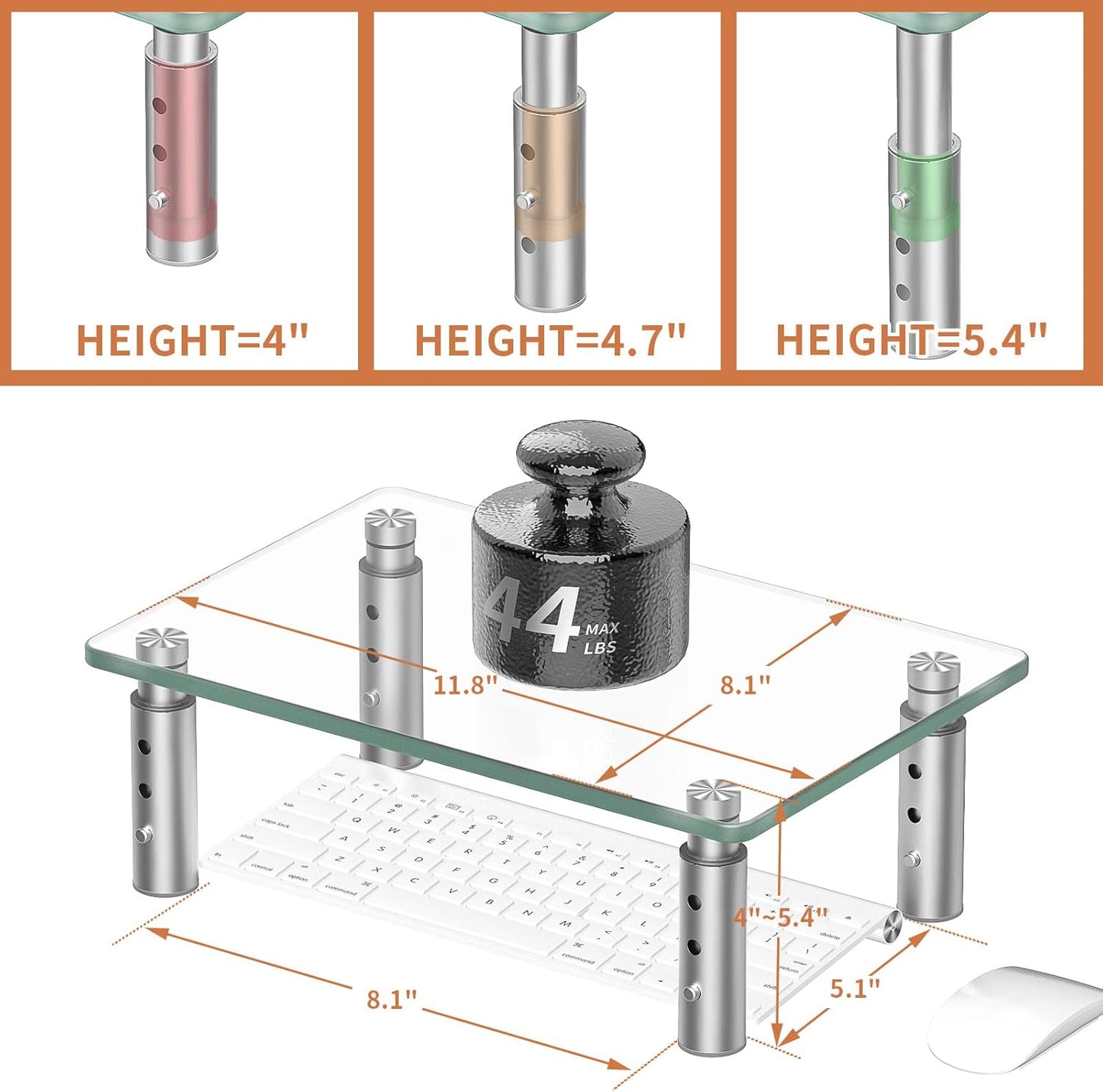 3 Hemudu Monitor Stand Riser, Height Adjustable Laptop Stand Riser, Monitor Stand Riser for PC, Computer, Laptop Clear