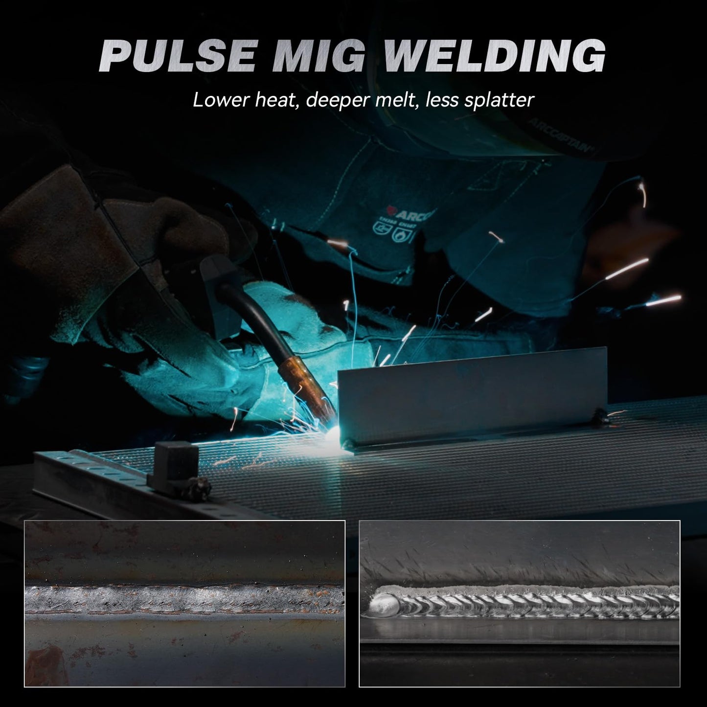 ARCCAPTAIN Pulse MIG Welder, 200A 7 In 1 Pulse MIG/Gas MIG/Flux Core MIG/Stick/Lift TIG/Spot Welding/Spool Gun 110V 220V Aluminum Welding Thin Sheet Metal Welding Machine with LED Digital Display