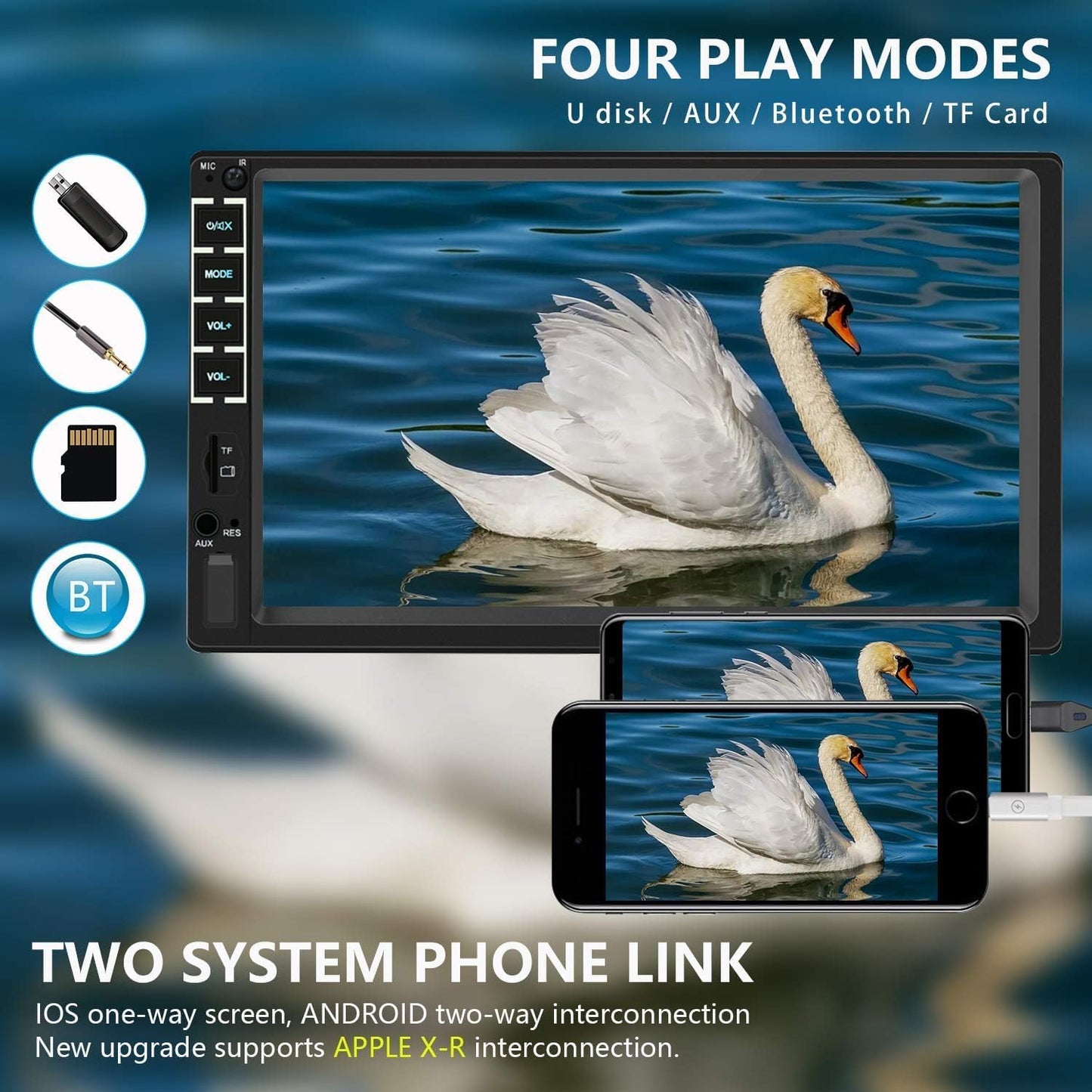Leadfan 7" MP5/4/3 Car Stereo Double Din Touch Screen Car Radio Audio Receiver FM Radio Bluetooth Video Remote Control