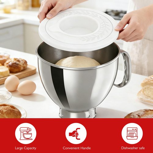 5 Quart Stainless Steel Mixing Bowl With Handle and Lid - Compatible with KitchenAid 4.5-5 QT Tilt-Head Stand Mixers (Classic & Artisan Series), Replacement Bowl for Models K45, K45SS, KSM150, KSM75