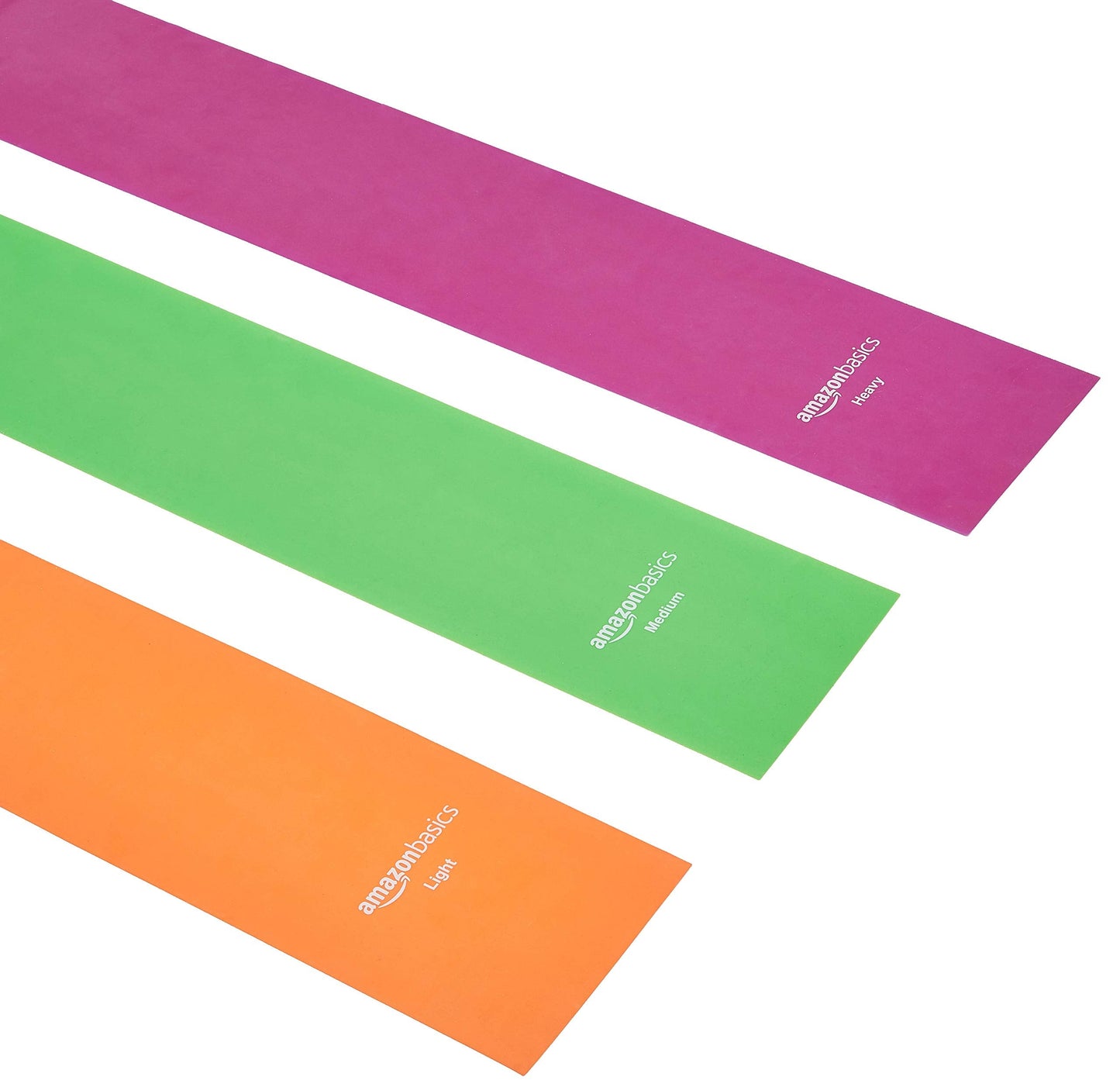 Amazon Basics Resistance Bands for Stretching, Strength Training and Exercise, Set of 3, Orange/Green/Pink