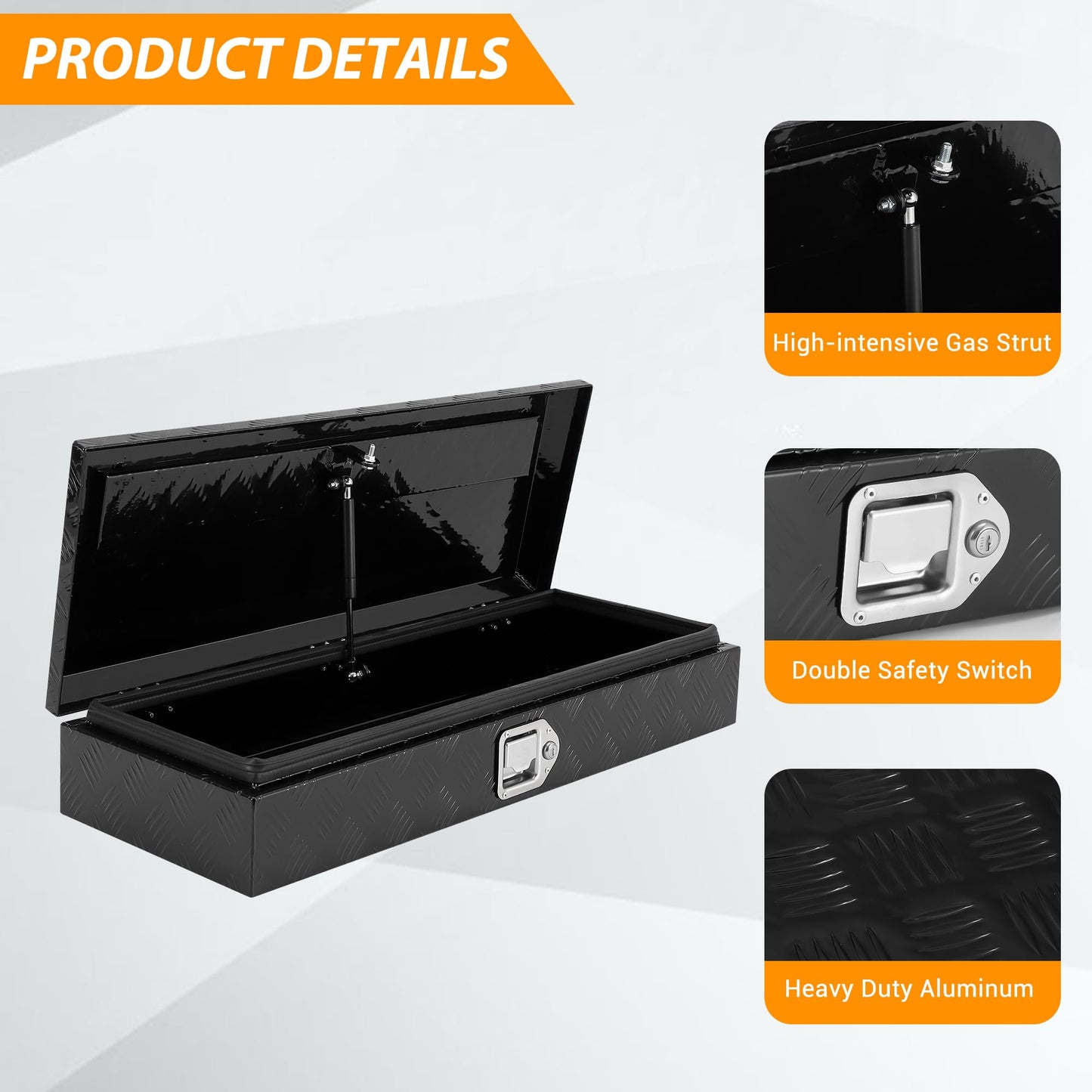 Takywep Truck Bed Tool Box, Heavy Duty Aluminum Five Stripes Plate Tool Box, Trailer Tool Box for Pick Up Truck RV Trailer, Chest Storage Organizer with Lock and Keys,34.5''x12.75''x6.4''