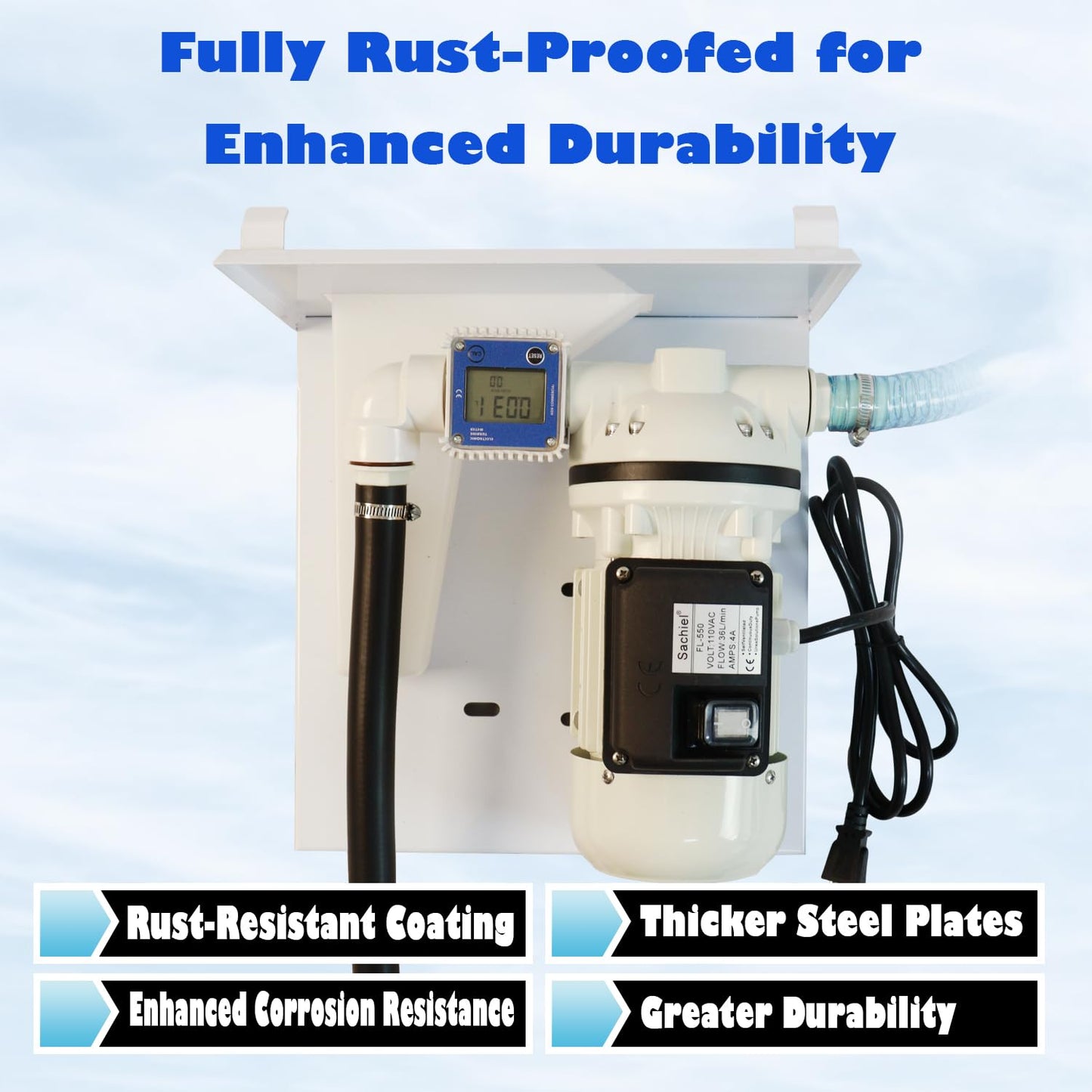 Sachiel 110V DEF Transfer Pump Kit - 10 GPM, w/Flow Meter, 13' Hose & Nozzle - Complete Diesel Fluid Pump for Drums, Totes, Wall Mounts | Industrial Duty