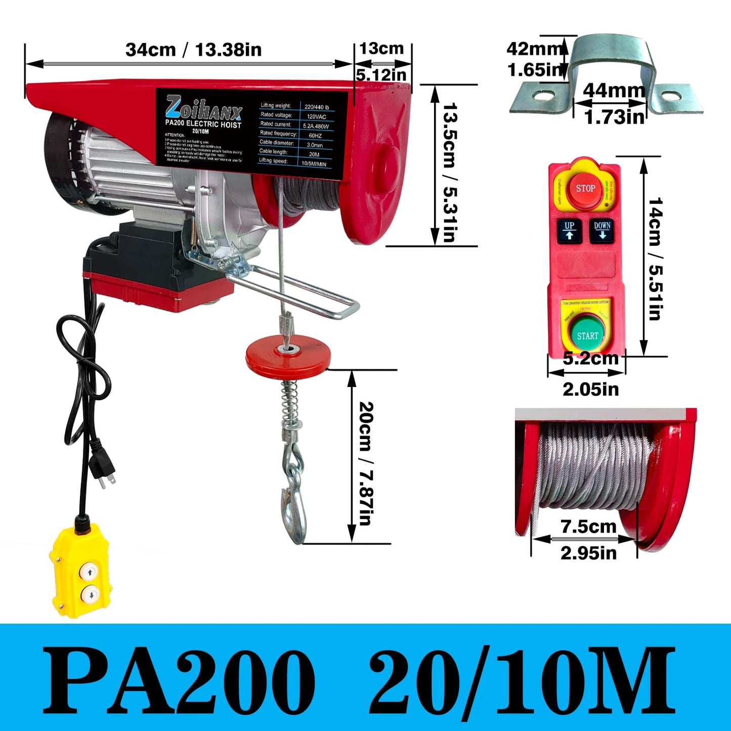 2 in 1 Electric Hoist,440 lbs Attic Lift Electric Hoist 110 Volt with Remote Control,16ft/33ft Lifting Speed,328ft Wireless/Wire Electric Hoist Winch for Garage,Warehouse,Factory,Construction Site