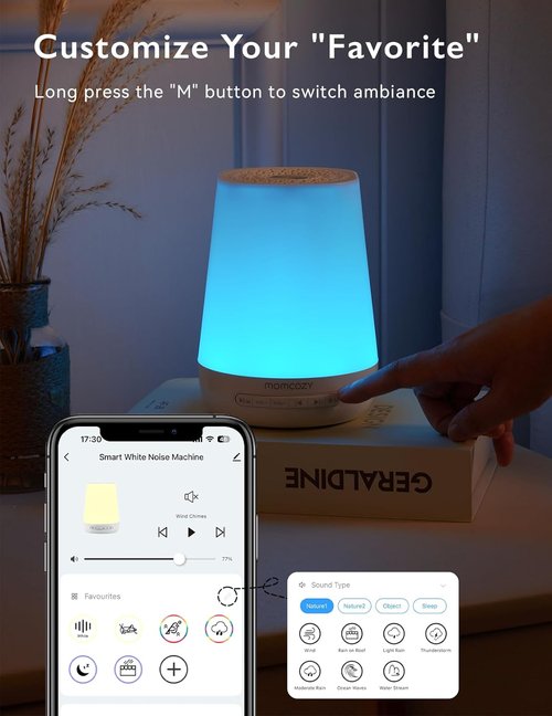 Momcozy Baby Sound Machine - White Noise Machine with Night Light & App Control | 34 Soothing Sounds, Blue