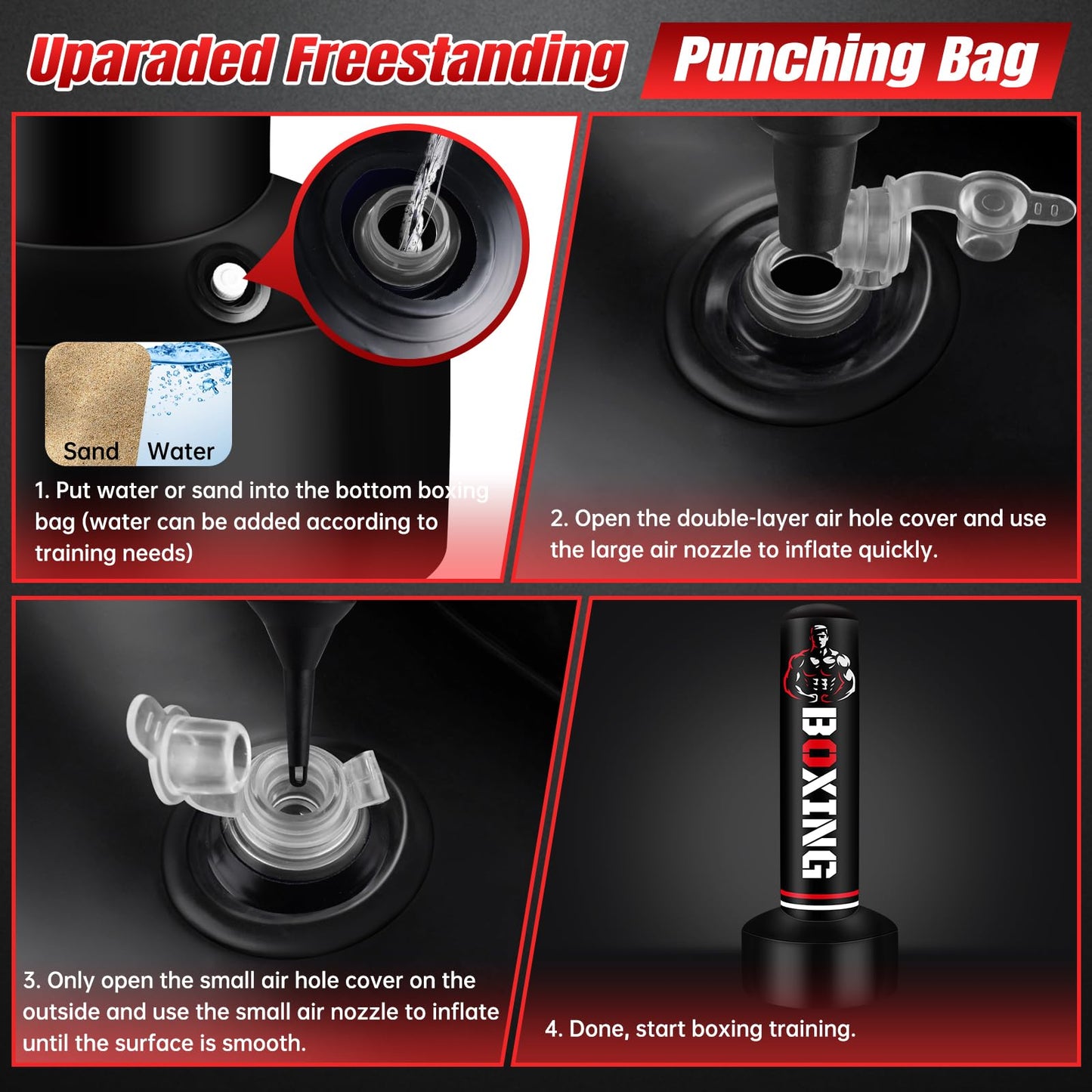 Heavy Punching Bag for Adults Teens, 70" Freestanding Punching Bag with Stand Kickboxing Bags, Women Men Heavy Boxing Bag for Beginners Training MMA Karate Muay Thai Fitness