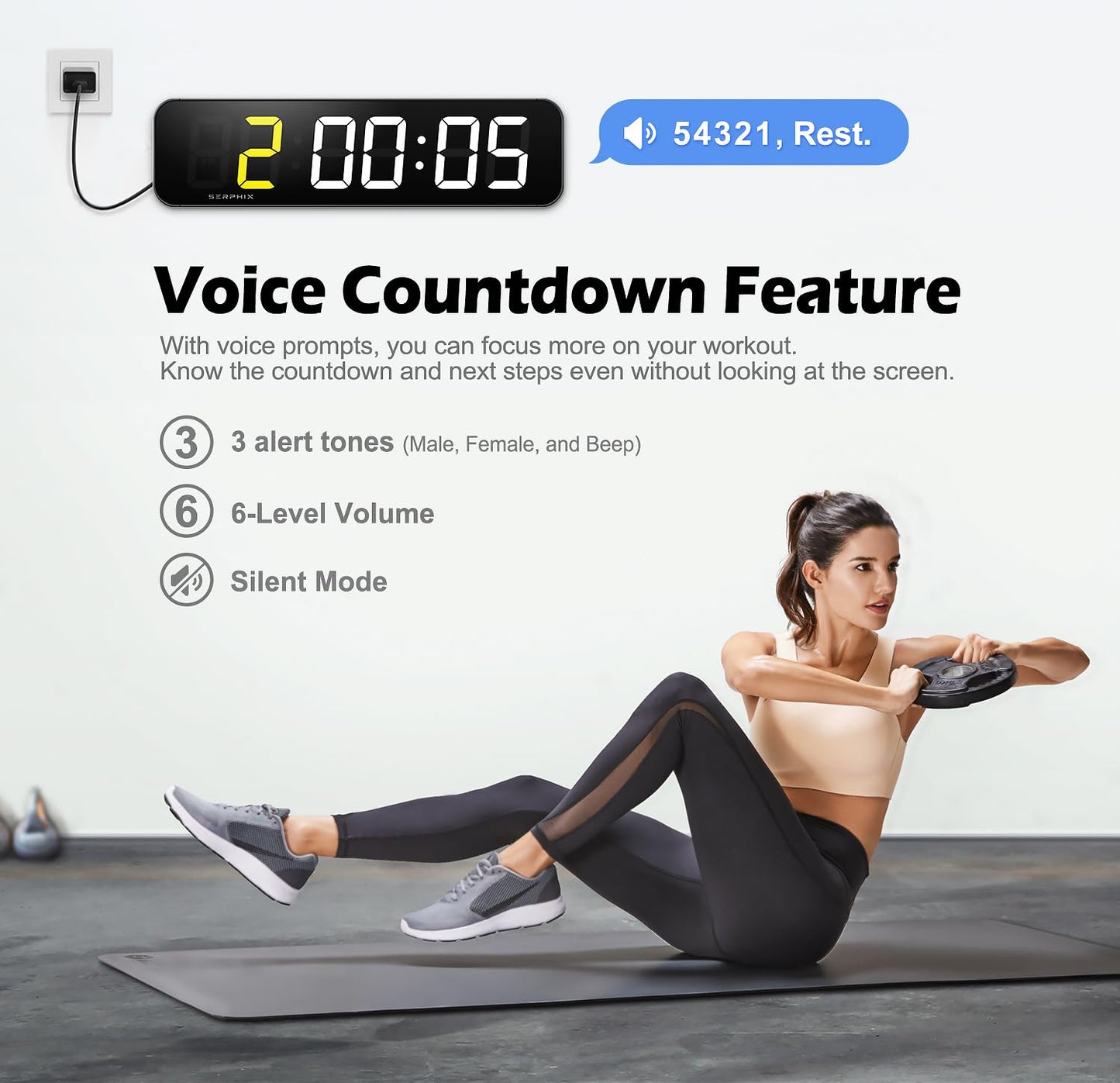 15.2" Gym Timer, Large Digital Gym Clock Wall with App & Remote Control, Customizable LED Colors, Count Down & Up, Stopwatch, Digital Timer for Fitness Classroom Home Garage Outdoor