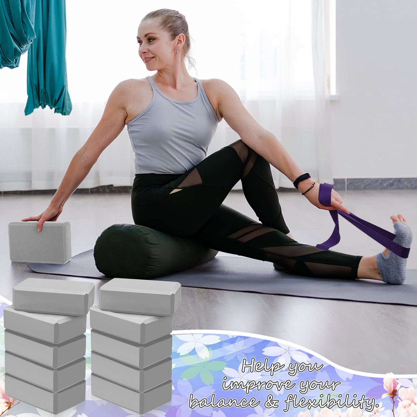 Outus 20 Pcs Yoga Blocks Bulk 9 x 6 x 3 Inch High Density Bricks to Improve Strength Flexibility Balance Soft Non Slip Gymnastic Blocks for Yoga Sports(Gray)