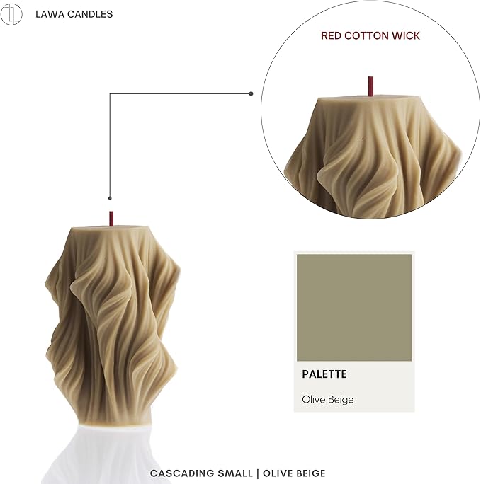 LAWA Cascading Wave Candle - Large Beautiful Handmade Pillar Scented Soy Wax Elegant Bubble Aesthetic Candle Housewarming Gift Home Room Shelf Decor Idea Olive Beige (Small)