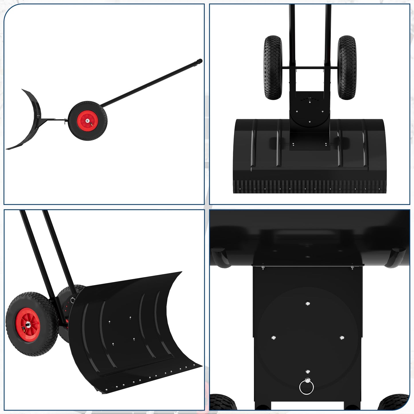 40" Heavy-Duty Wheeled Snow Shovel with Adjustable Handle & Blade – Angled Snow Pusher for Driveway, Sidewalk, Deck & Steps
