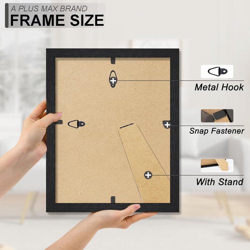 A PLUS MAX 8.5x11 Picture Frame Set of 2 - Lightweight Black Engineered Wood Frames for Photos