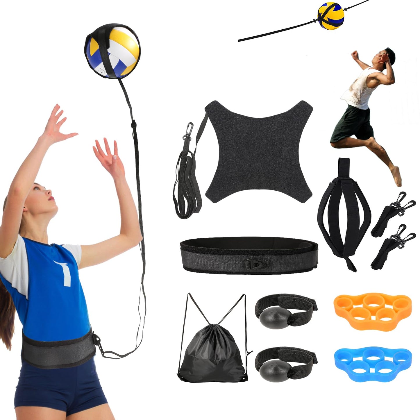 Volleyball Training Kit for Solo Practice, Adjustable Volleyball Serve Trainer, Volleyball Training Equipment for Serving, Setting & Spiking, Volleyball Training Aids for Beginners & Advanced Players
