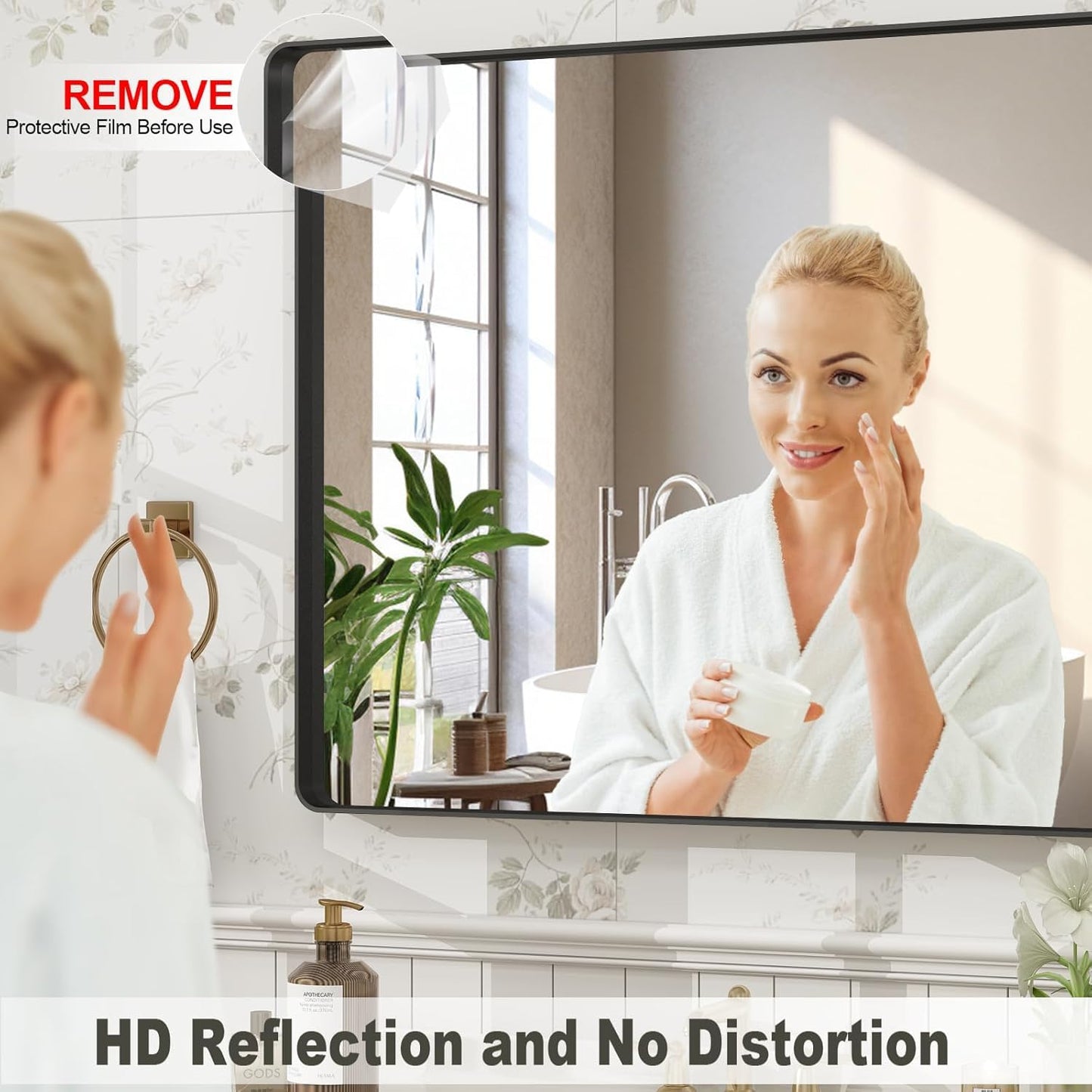VANLIO 24x30 Inch Black Matte Framed Bathroom Mirror for Wall, Rounded Corner Rectangle Vanity Mirror, Tempered Glass, Anti-Rust, Shatterproof (Horizontal/Vertical)
