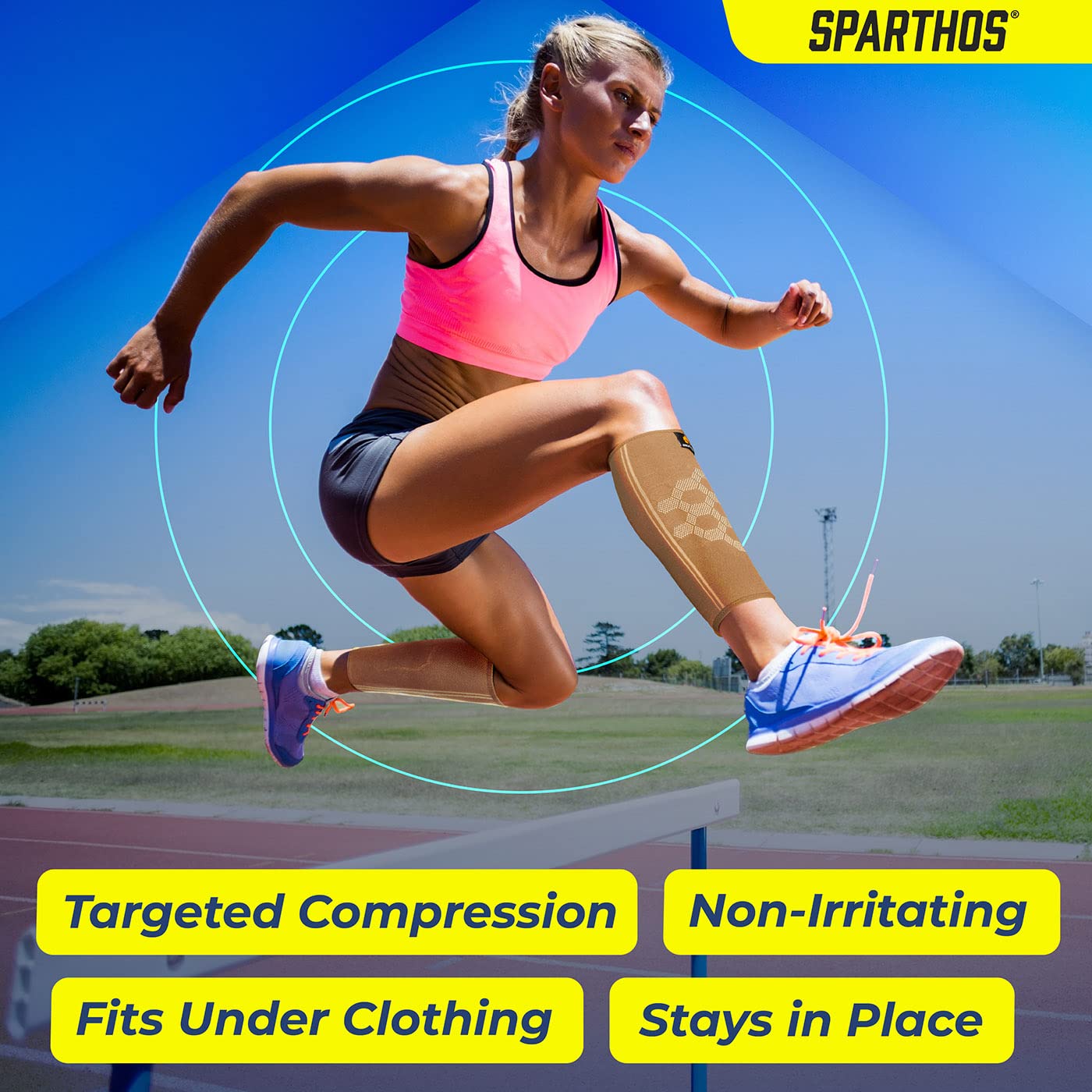 Sparthos Calf Compression Sleeves (Pair) – Leg Compression Socks for Men and Women – for Shin Splint, Calf Pain Relief, Air Travel Flight, Nurses, Maternity Basketball Football Soccer (Beige-L)