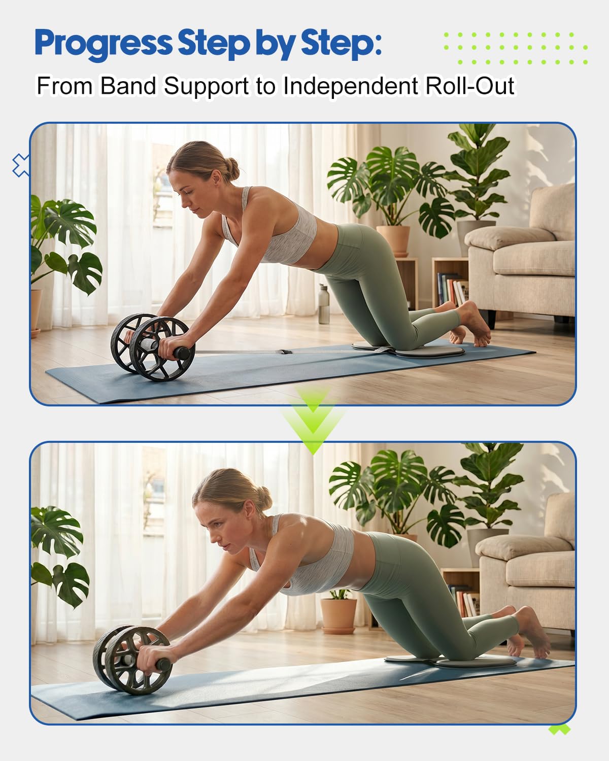 VINSGUIR Ab Roller Wheel for Beginners to Pros, Ab Roller with Adjustable & Detachable Resistance Band, Abs & Core Workout Equipment for Home Gym, Abdominal Wheel with Exercise Guide and Knee Pad, Men Women
