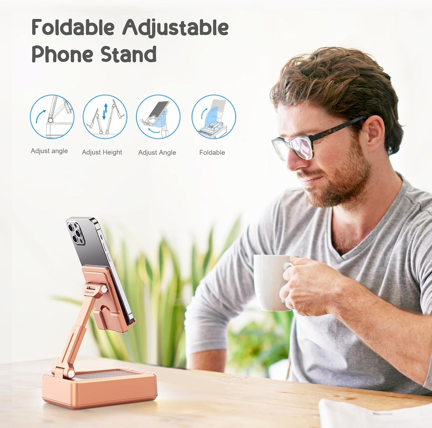 TechGlow Gifts for Men Women Foldable Cellphone Stand with Bluetooth Speaker and Charging Function Birthday Gift Idea