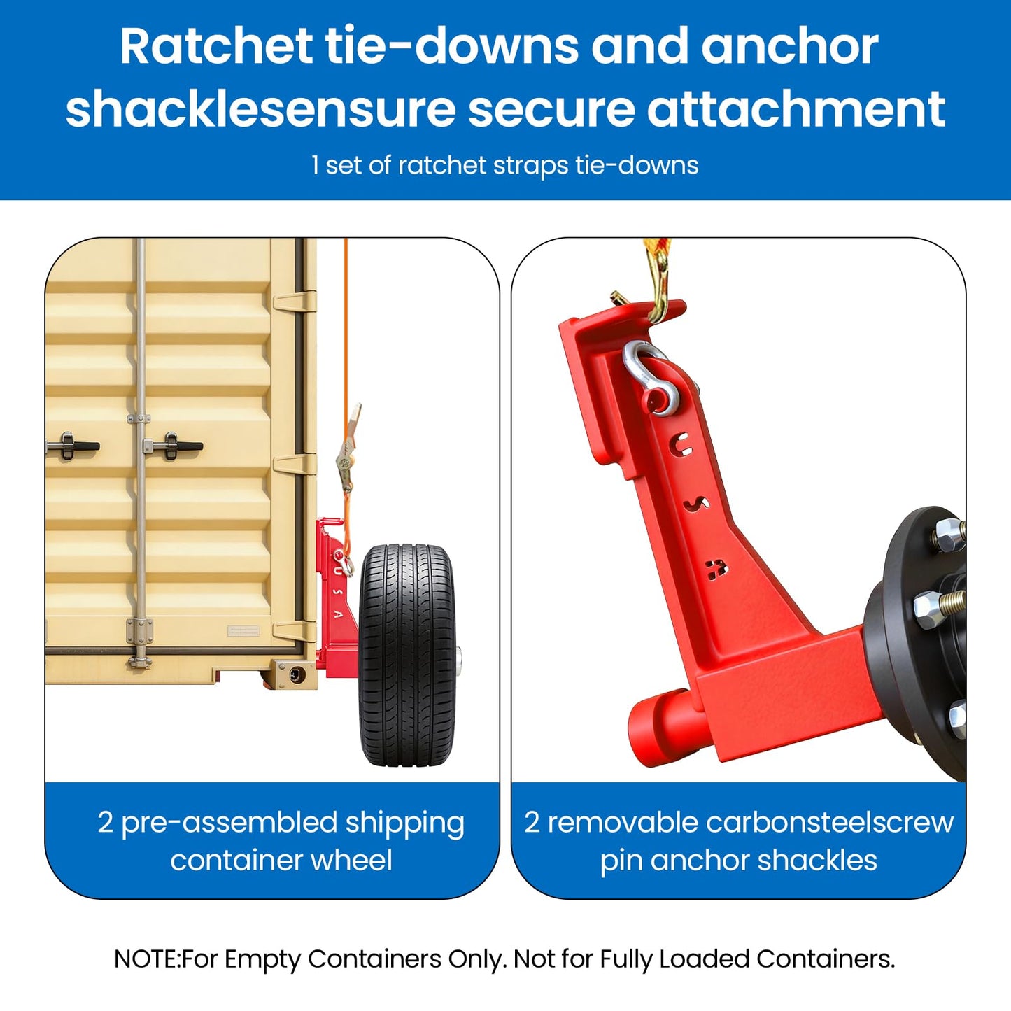 2 Sets of Container Wheel 6-Ear Wheel Kits, Heavy-Duty Container axles and Heavy-Duty Ratchet Bundles for Moving 20-Foot - 40-Foot containers, Container Accessories