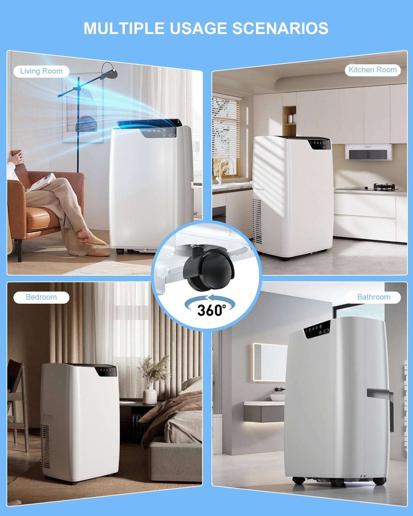Portable Air Conditioners 16,000 BTU for Rooms Up To 800 Sq.Ft. Portable AC, Dehumidifier, 24H Timer, Sleep Mode & Water level indication, Remote Control & Window Kit, White & Black