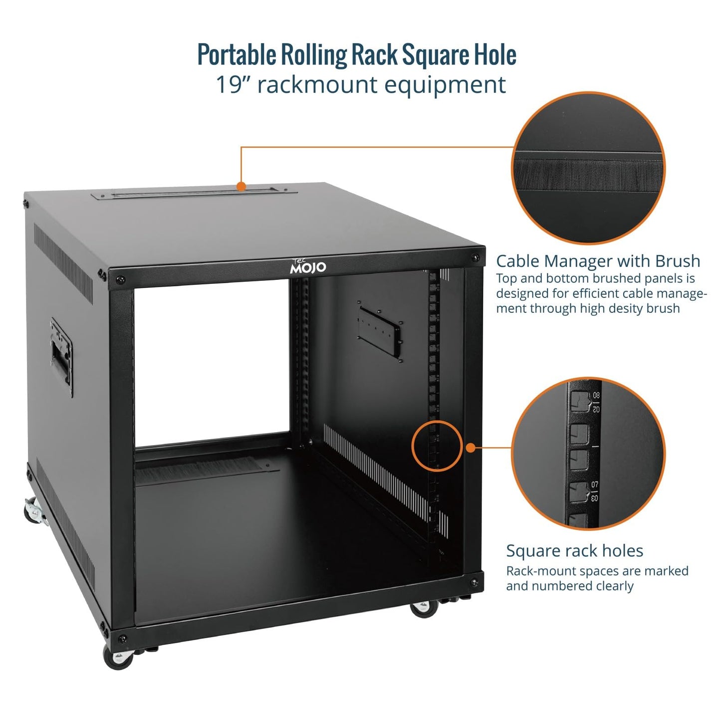Tecmojo 9U Portable Rolling Network Rack, 4-Post Mobile Open Frame Server Rack with Wheels, Free Standing Server Cabinet for Computer/Data/AV/IT Equipment/Network Equipment