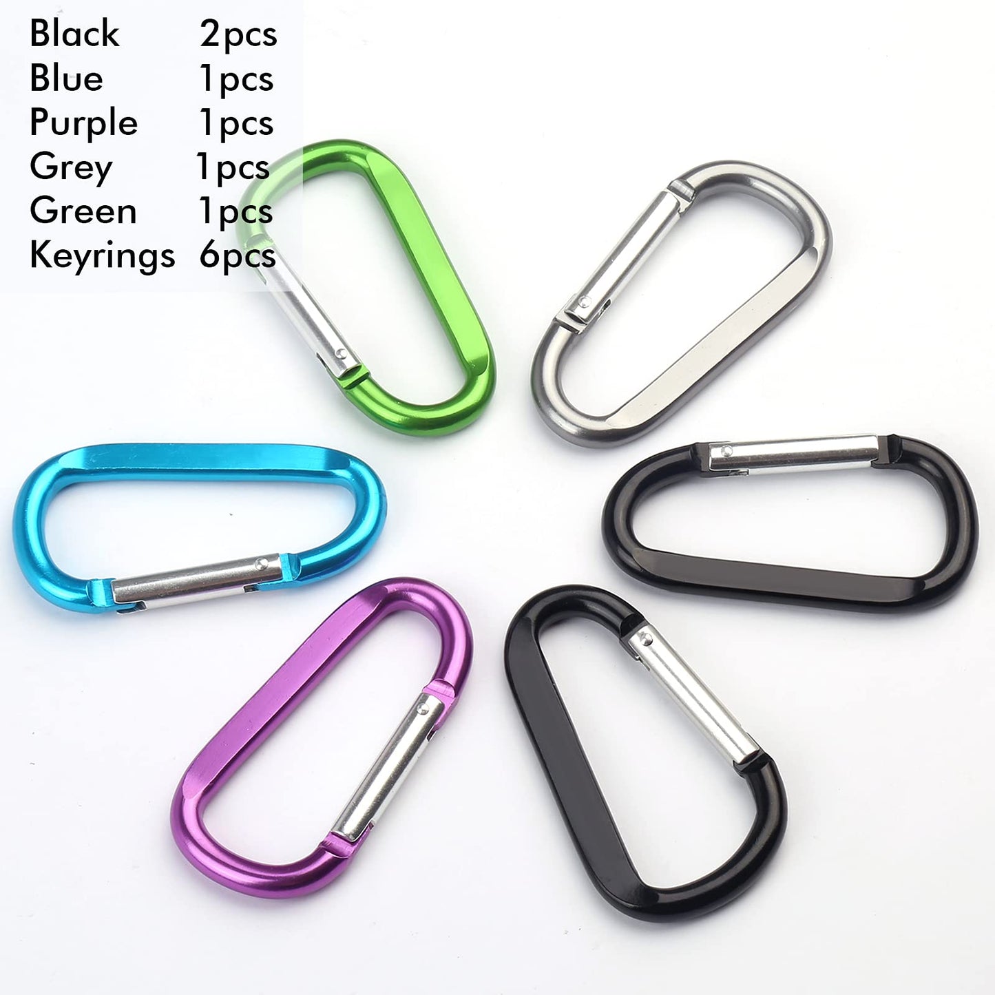 CampTek 6PCS Carabiner Caribeaner Clip,3" Large Aluminum D Ring Shape Carabeaner Keychain Hook
