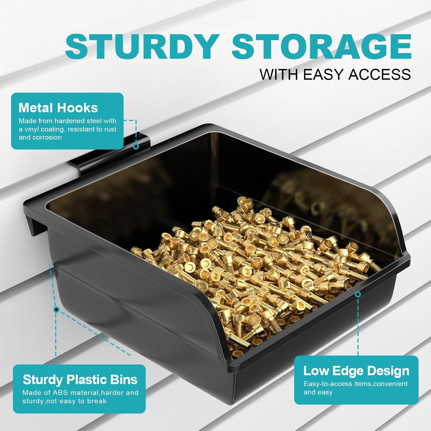 Slatwall Bins with Hooks, Plastic Slatwall Accessories for Organizer Containers for Garage, Hardware, Craft Room, Kitchen, Tool Shed, Workbench (12 Pack)