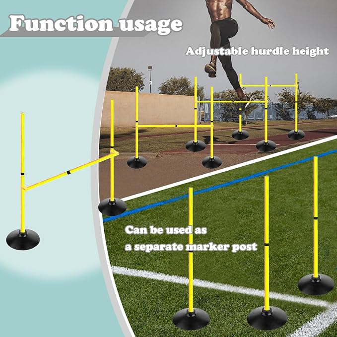 Adjustable Height Agility Hurdle Set Multi-Function Soccer Trainning Pole Set Coaching Sticks with Rubber Base
