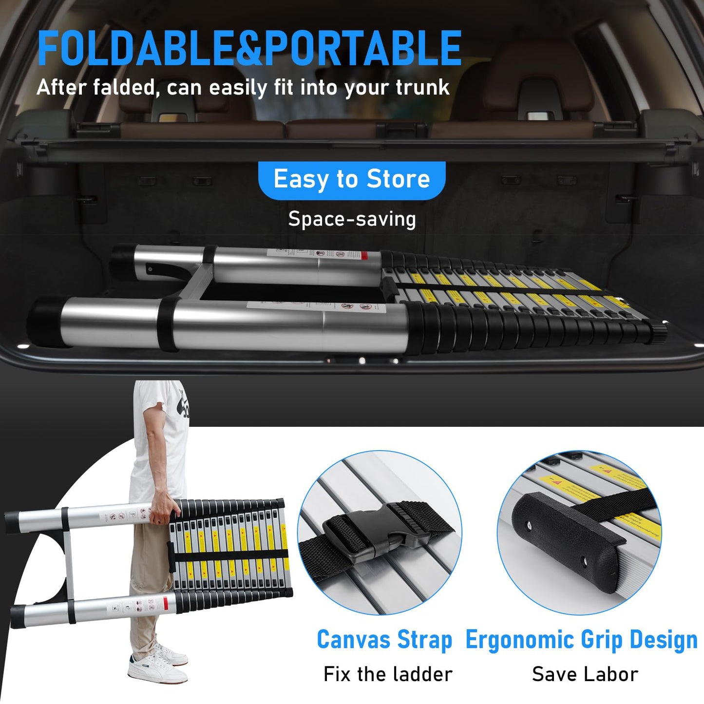 Telescoping Ladder 26.2FT Aluminum Lightweight Extension Ladder 330 Lbs Heavy Duty Non-Slip Feet Portable Folding Ladder Multi-Purpose Collapsible for Home RV Attic Outdoor Use (26.2 FT)
