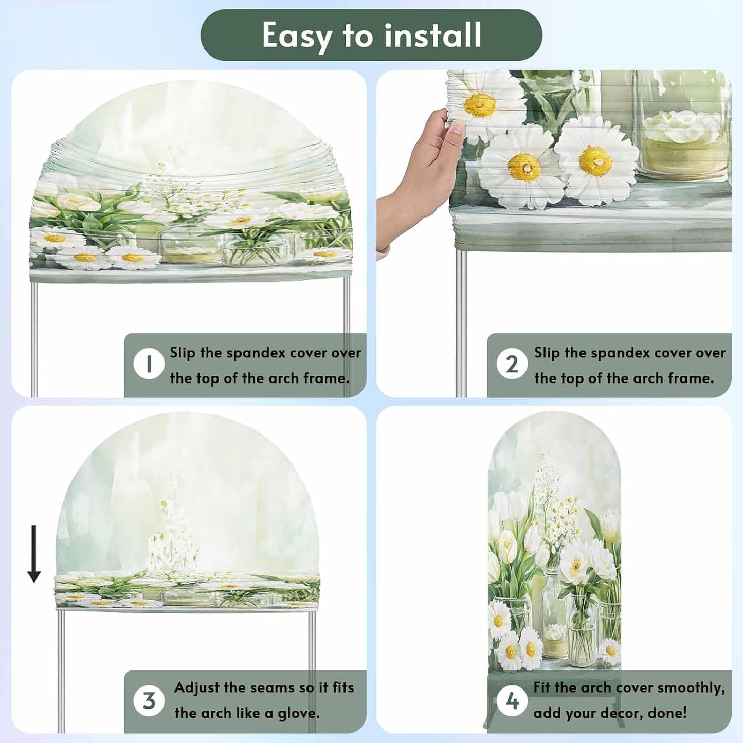 Jnbasdffb 7.2 FT,Summer Green Spring Floral Wedding Arch Cover,Stretchy Spandex Arch Backdrop Stand Covers Flowers
