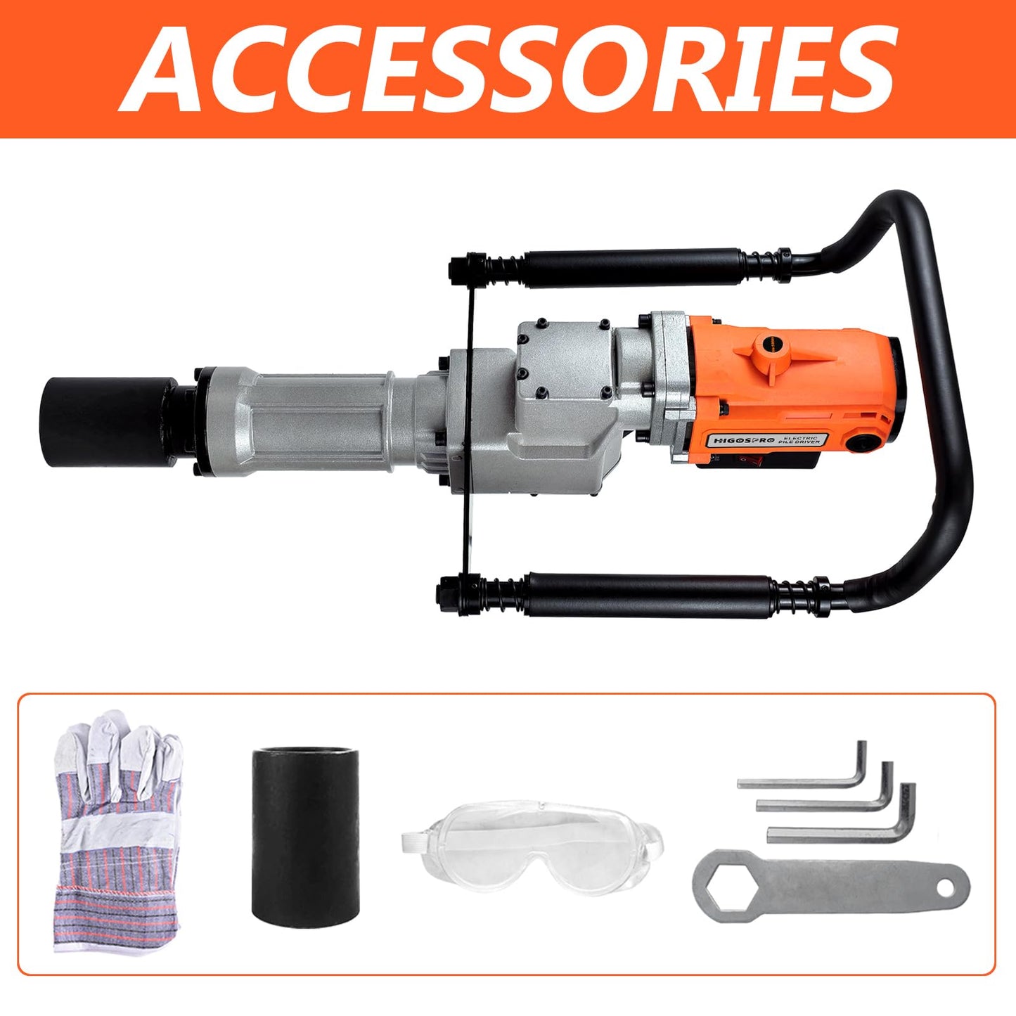 HIGOSPRO 2200W Electric T Post Driver – 110V Handheld Pile Driver Hammer for Fence Post, Farm, Construction Site with 55mm, 70mm pile sleeve, Ideal for Metal Fencing, Landscaping, and DIY Projects