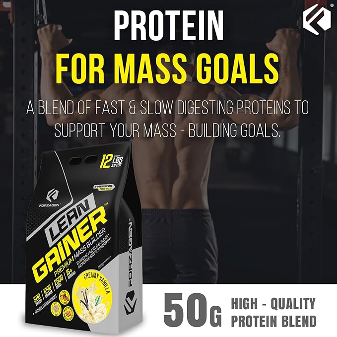 Forzagen Lean Gainer Premium Mass Builder | Mass Gainer Protein Powder for Men & Women (12 Lbs, Creamy Vanilla)