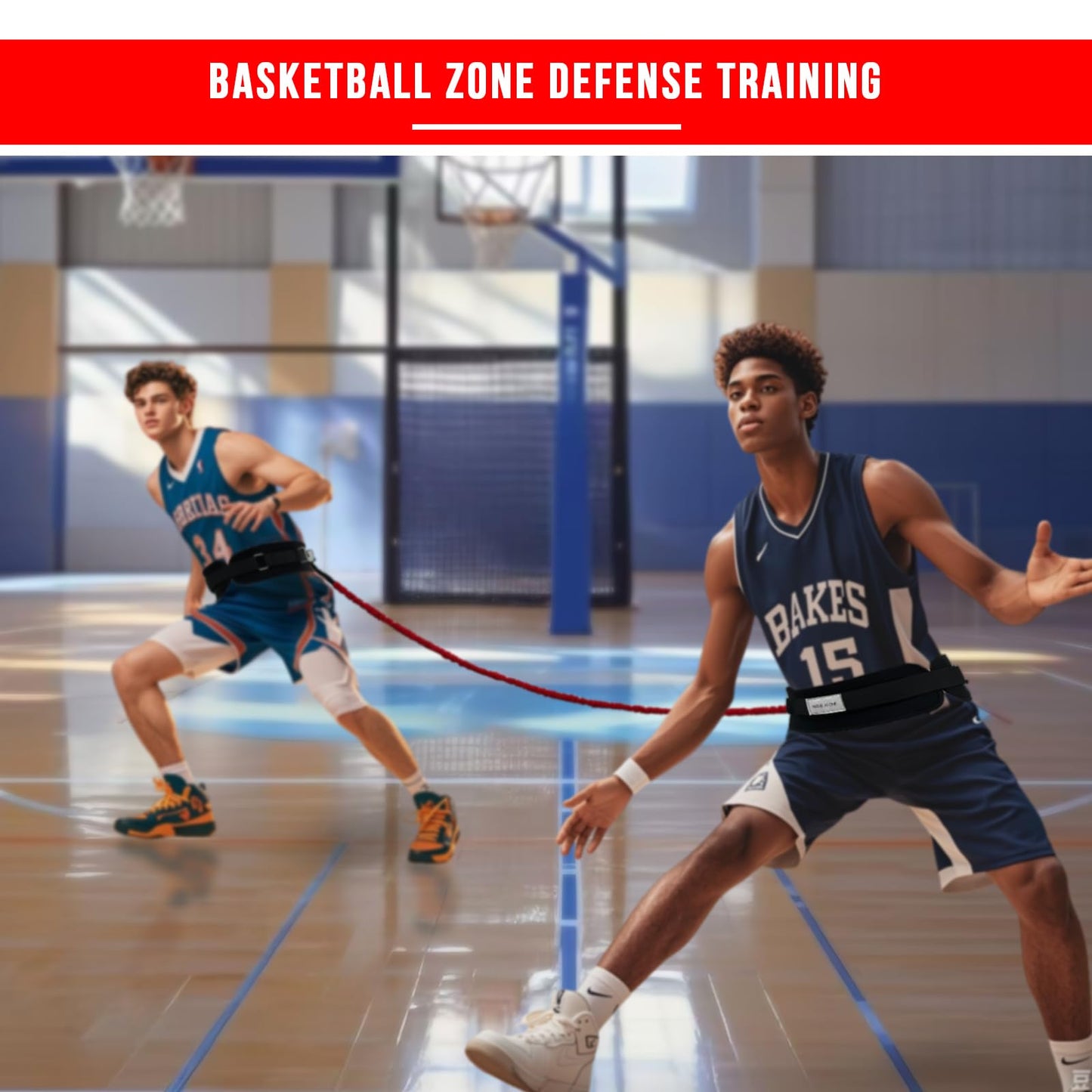 bibahala Zone Defense Resistance Band Belt Trainer Kit 1 Pc Widened Belt 1 Pc 2-Meter Resistance Band Basketball Training Equipment Men-to-Men Defense Training Improve Collaborative Defense Speed