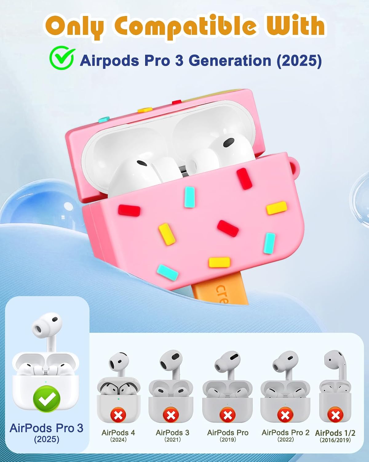 Joyleop 3 3D 3rd 2025 for Airpods Pro Case - Cute Funny for Women Girl Kids Girly Kawaii Ice Cream Cartoon Design Soft