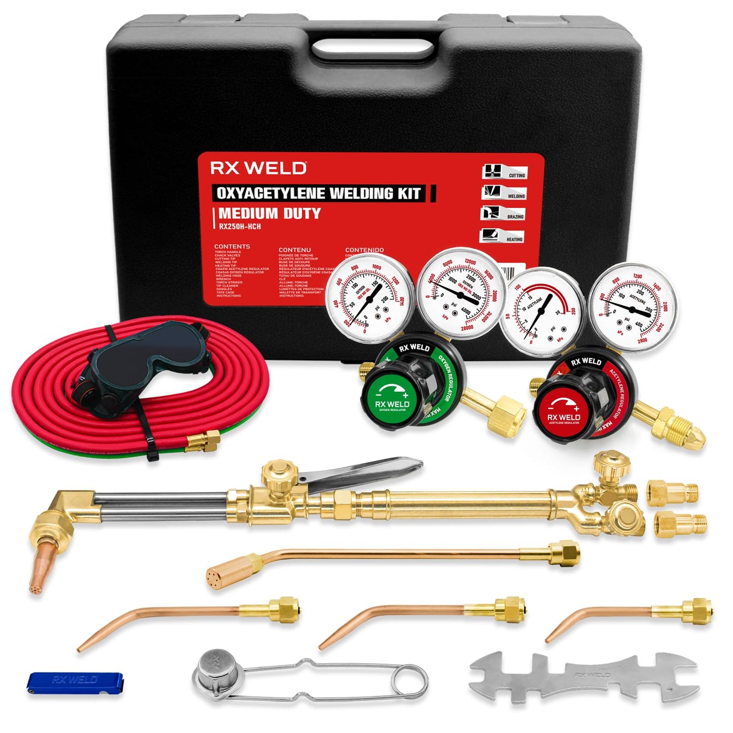 RX WELD Medium Duty Oxy Acetylene Torch Kit - Cutting, Welding, Brazing with Heating Nozzle (6-MFA-1) & Check Valves