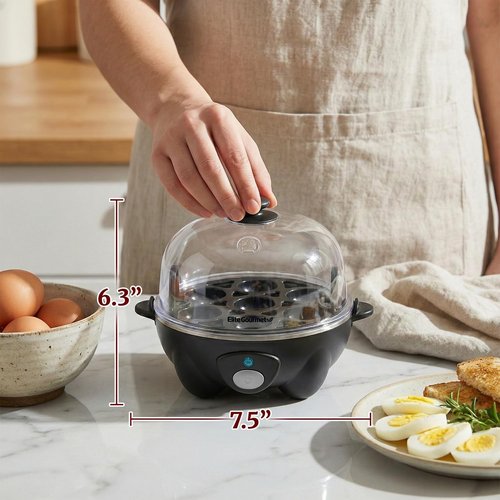Elite Gourmet Rapid Egg Cooker - Perfectly Cook 7 Hard, Medium, Soft Boiled Eggs | Auto Shut-Off, Black