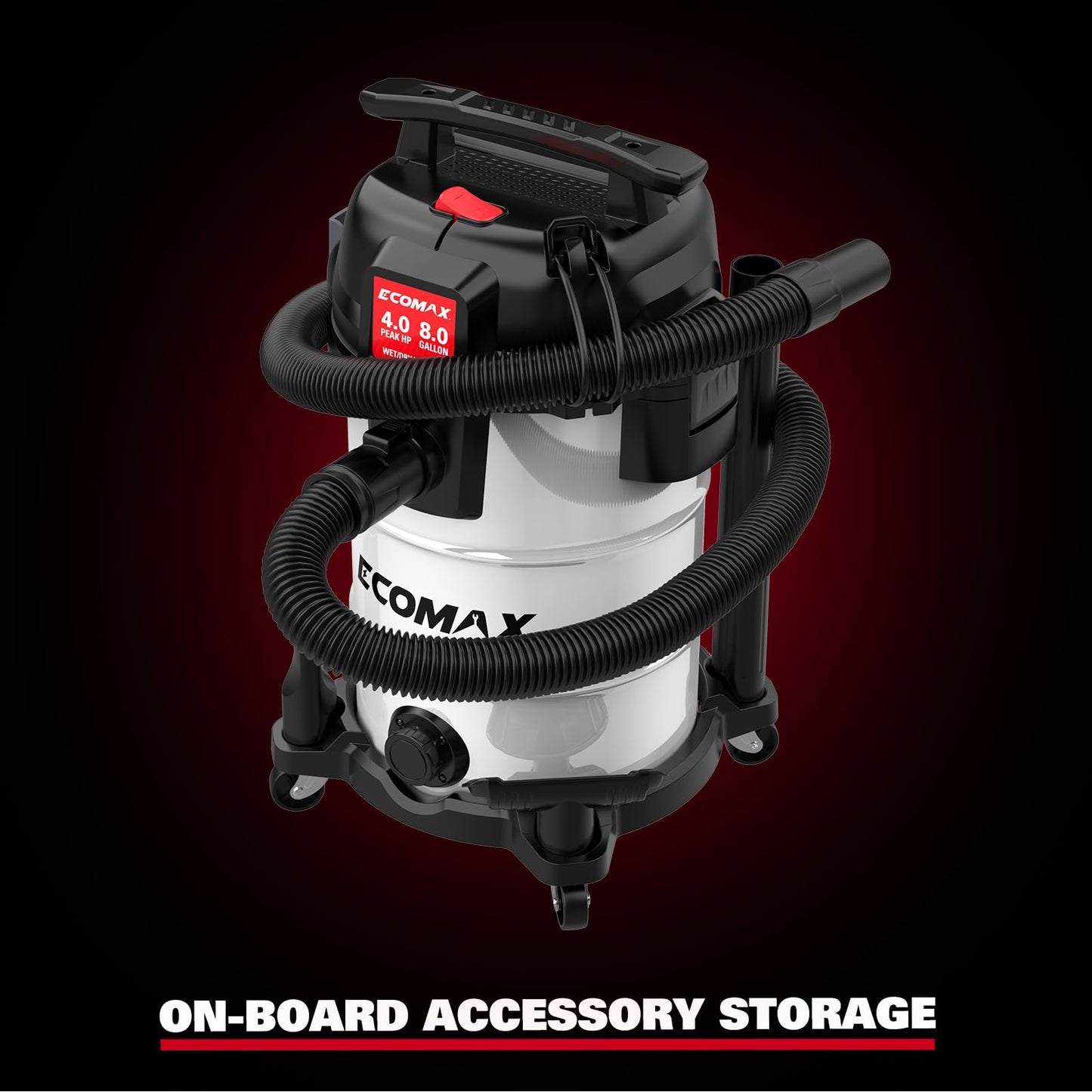 ECOMAX 8 Gallon Ultra-Quiet Shop Vacuum Wet and Dry, Stainless Steel Shop Vac with 80% Noise Reduction, 3X Longer Motor Life, 4 Peak HP Suction, Complete Accessory Kit for Garage, Workshop & Home