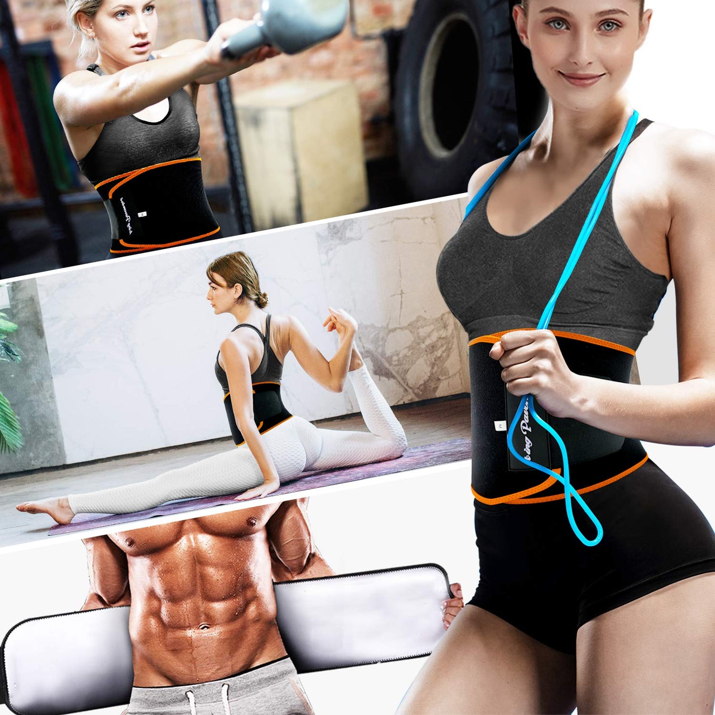 KingPavonini Waist Trainer Waist Trimmer Sweat Belt for Men Women Black
