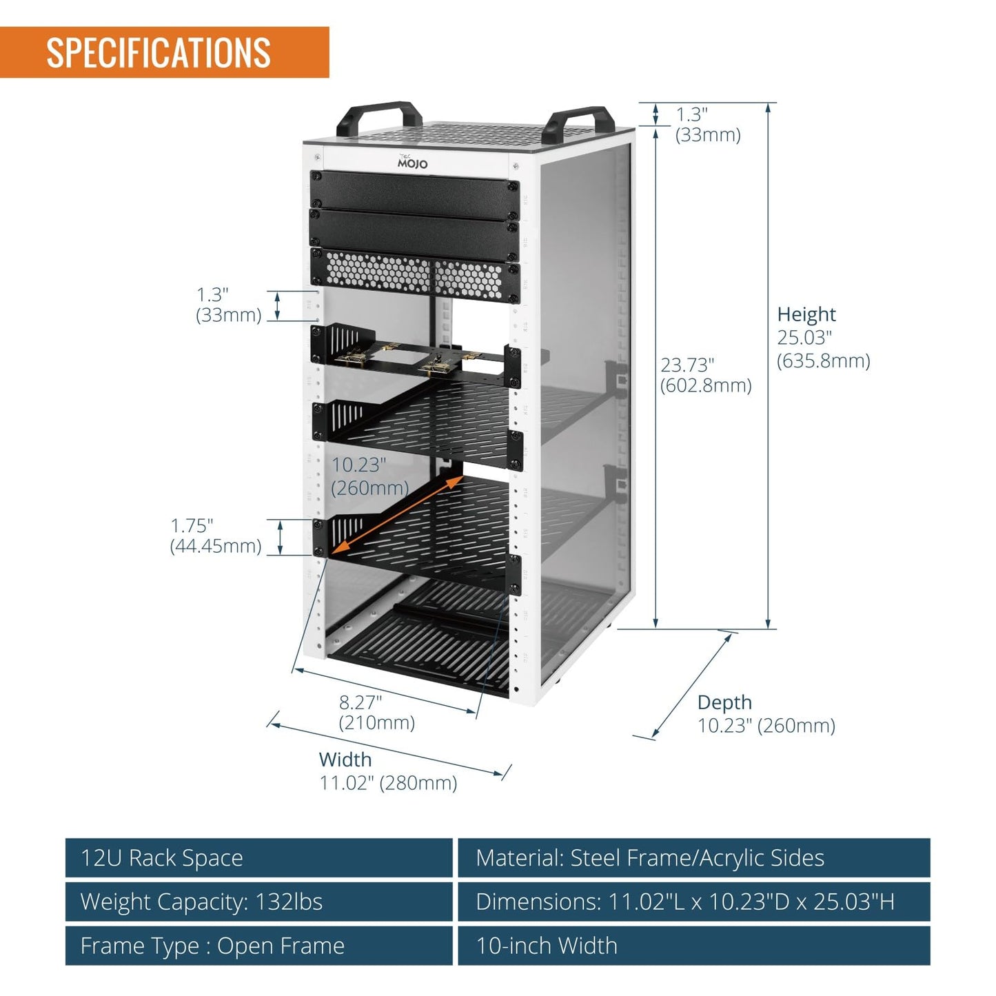 Tecmojo 12U Network Rack, 10 inch Mini Server Rack with 2 Side Translucent Panels & 2 Top Handles, 10.23 inch Deep, for 10 inch IT Equipment & A/V Devices, White