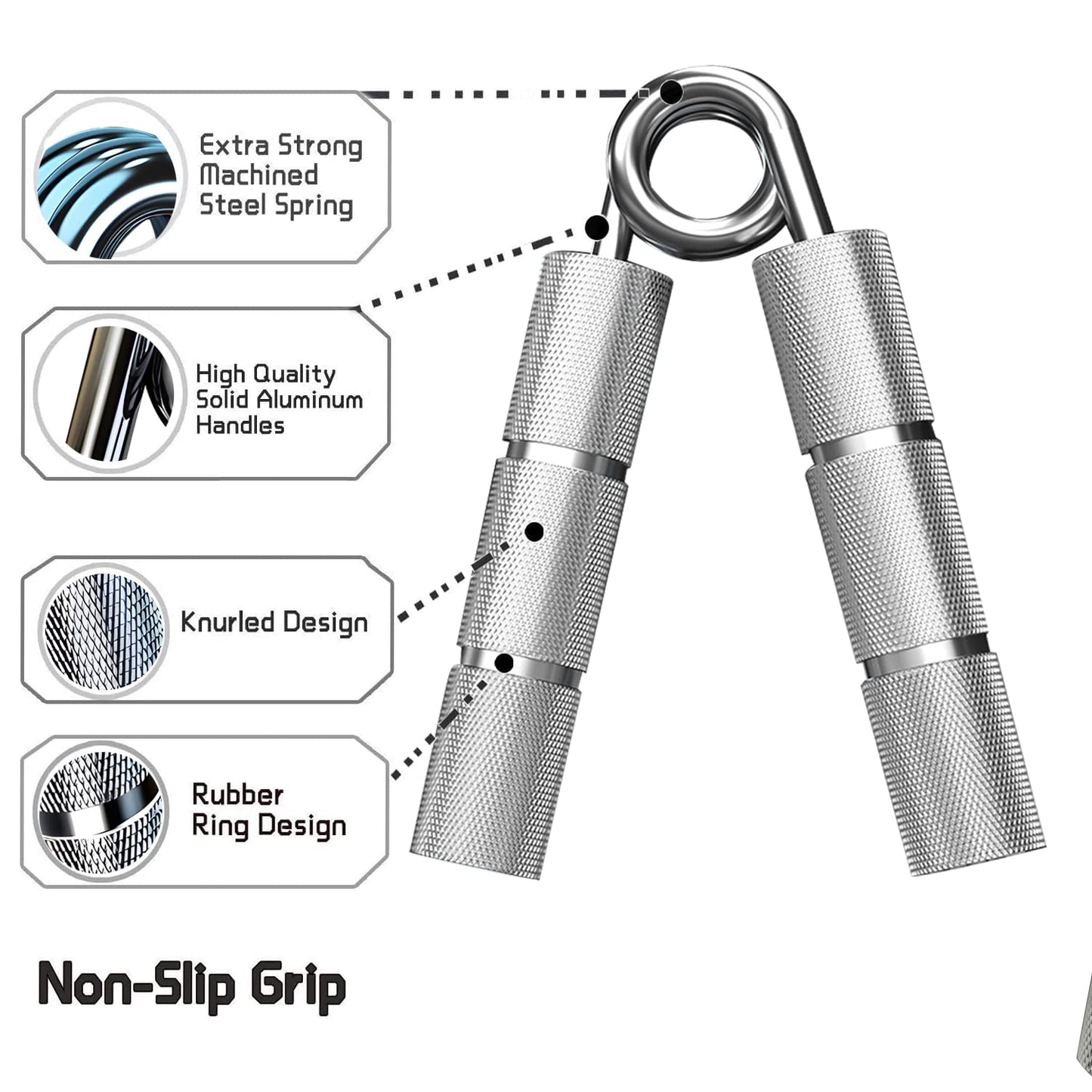 WANSPOORTS Silver Metal Hand Grip Set, 50LB-400LB No Slip Heavy-Duty Grip Strengthener Great Wrist & Forearm Hand Exerciser, Home Gym, Hand Gripper Grip Strength Trainer (Silver 3Pack(50LB-150LB))