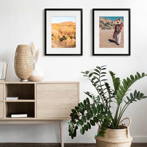 Fixwal 11x14 Picture Frame Set of 2 - Black Wall & Tabletop Frames with Mat for 8x10 Photos