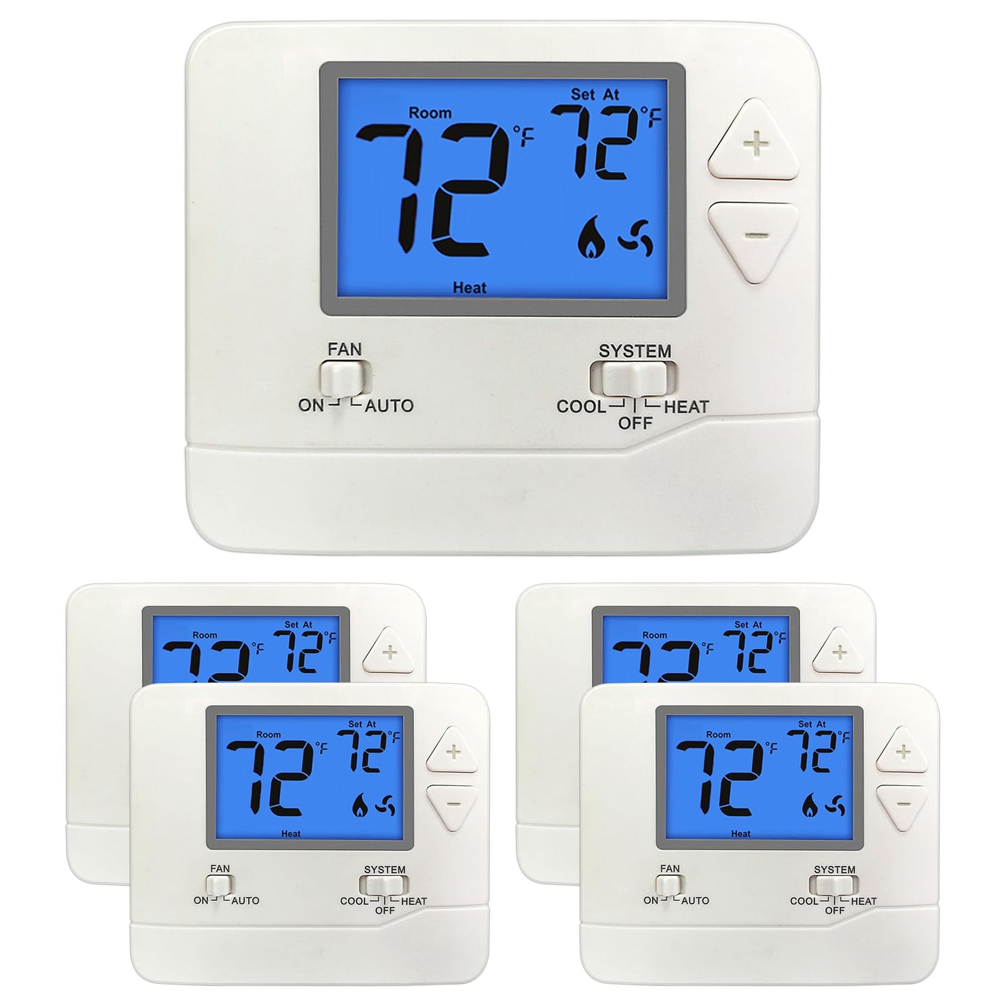 ELECTECK 5 Pack Non-Programmable Digital Thermostat for Home, up to 1 Heat/1 Cool with 4.5 sq. inch Display, Compatible with Single Stage Electrical and Gas/Oil System, White